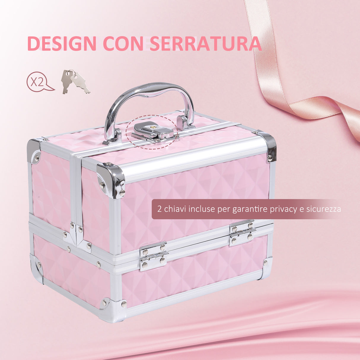 easycomfort easycomfort valigetta porta trucchi con profili in alluminio maniglia e vassoio cantilever 20x15x15cm rosa
