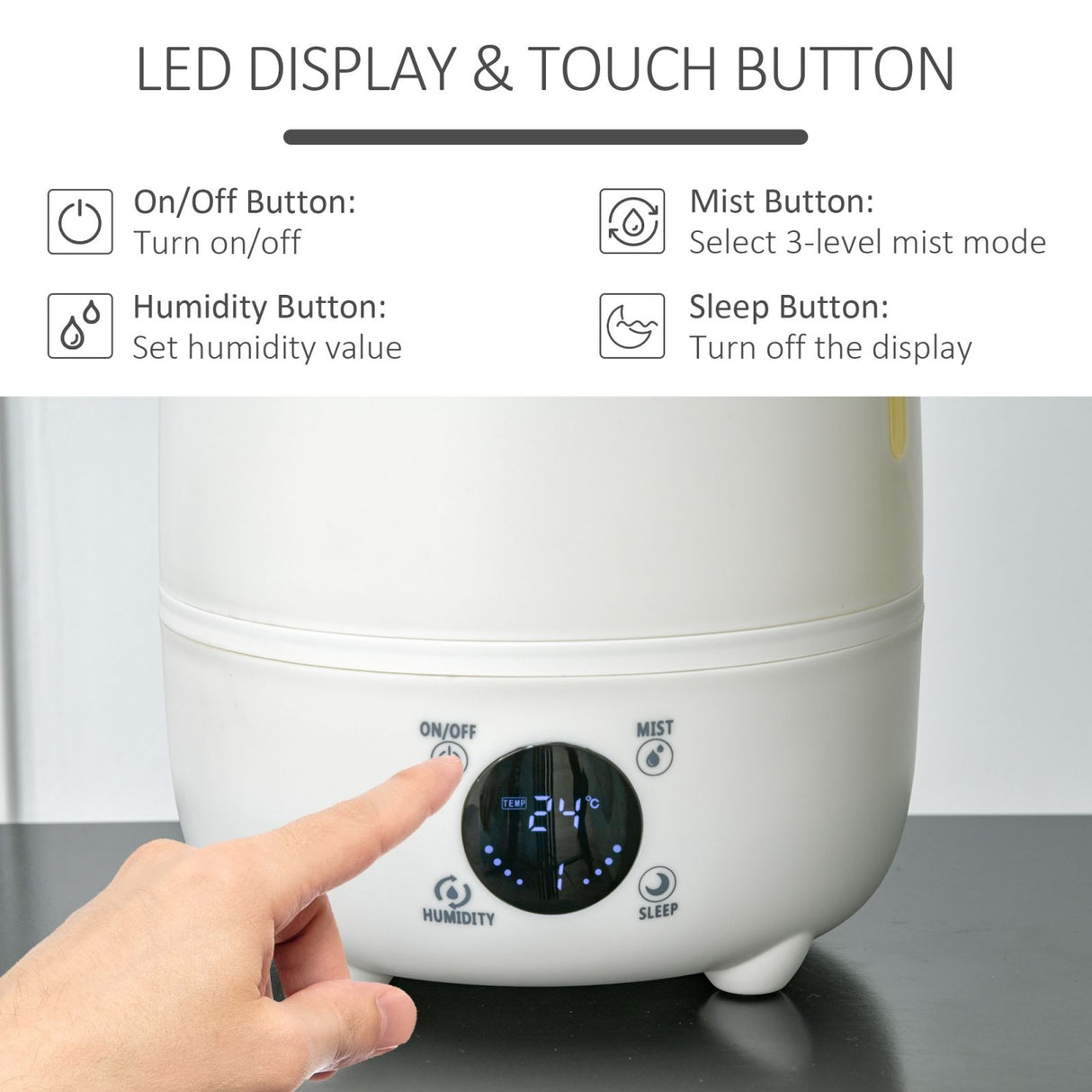 easycomfort umidificatore ultrasuoni da 4.8l per ambienti fino a 40 3 modalita di vaporizzazione 8 12 ore di durata display a led bianco