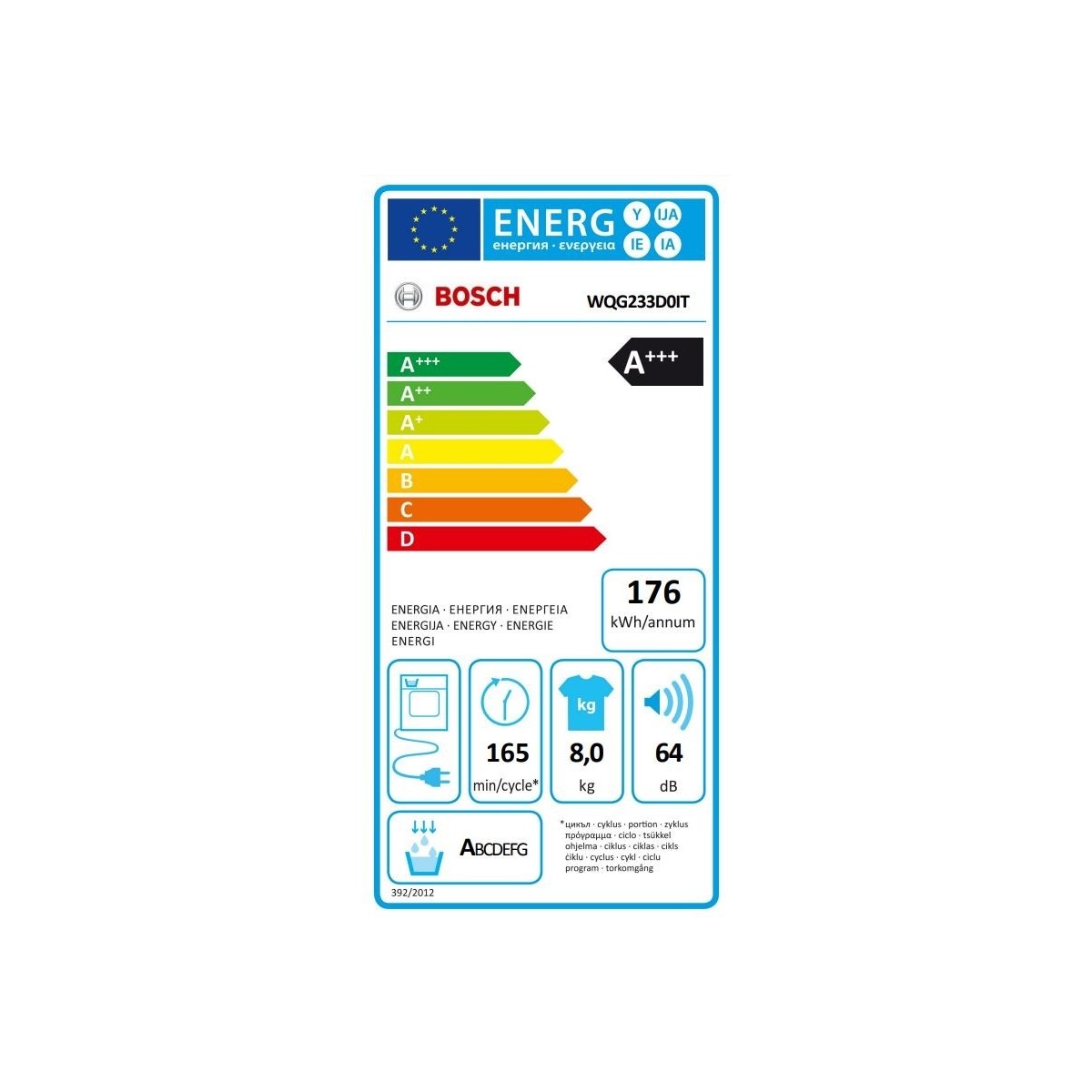 asciugatrice a pompa di calore 8 kg bosch wqg233d0it serie 6 classe a___
