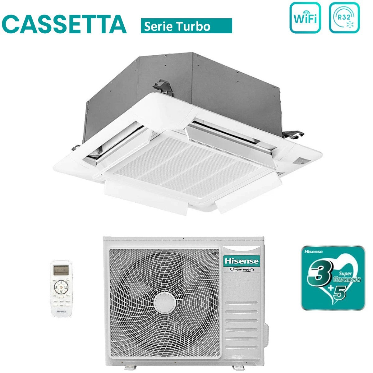 climatizzatore condizionatore hisense inverter a cassetta serie turbo 24000 btu act71ur4rjc8 _ auw71u4rk8 r 32 wi fi optional classe a__ a__ con telecomando e pannello incluso