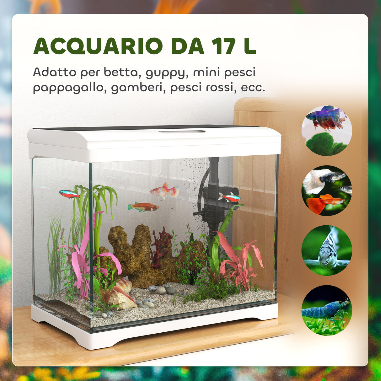 easycomfort easycomfort acquario per pesci rossi 17l con luci led pompa dacqua e sistema di filtraggio 35x21x31 cm bianco