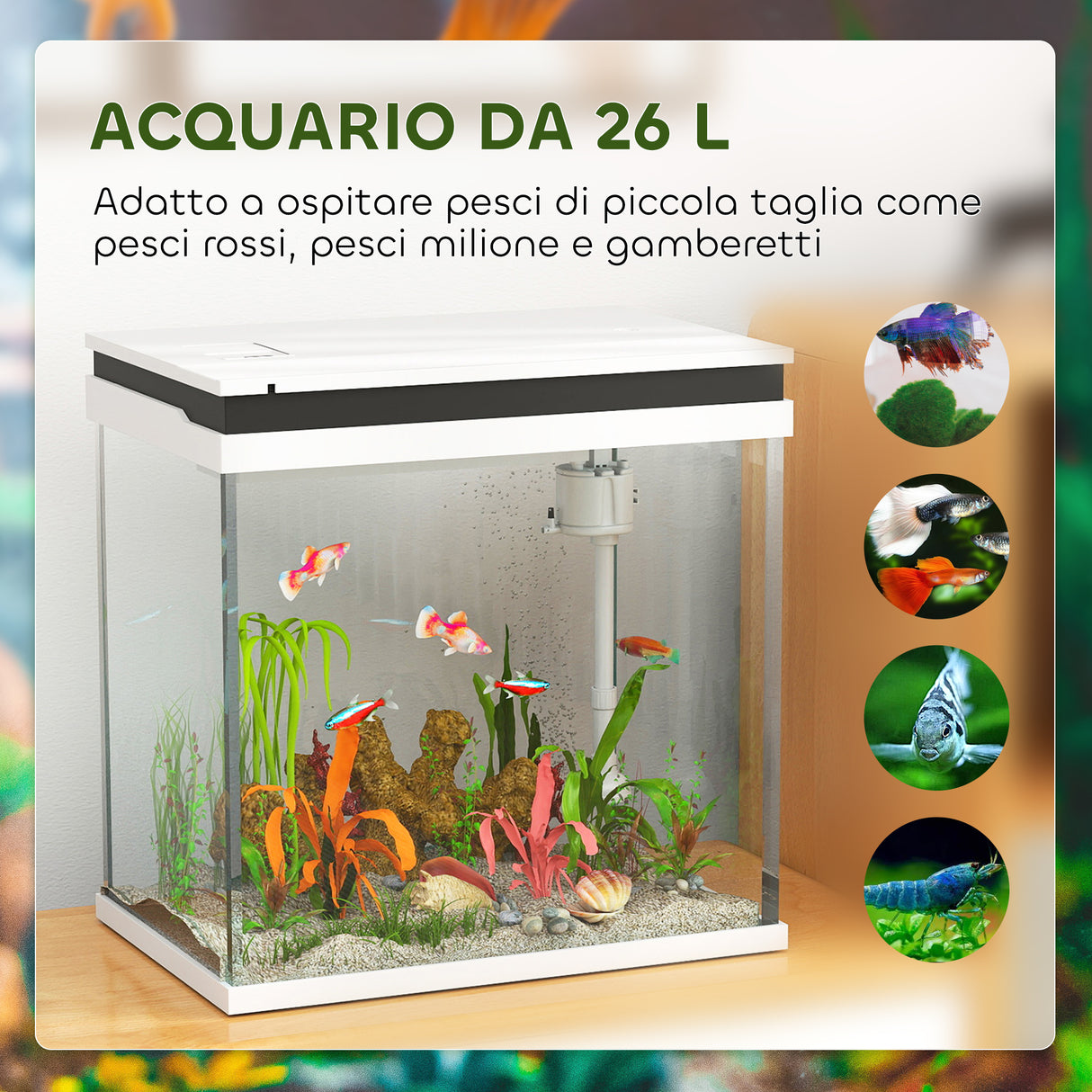 easycomfort easycomfort acquario per pesci rossi 26l con luci led sistema di filtraggio e pompa dacqua 38x26x38 cm bianco