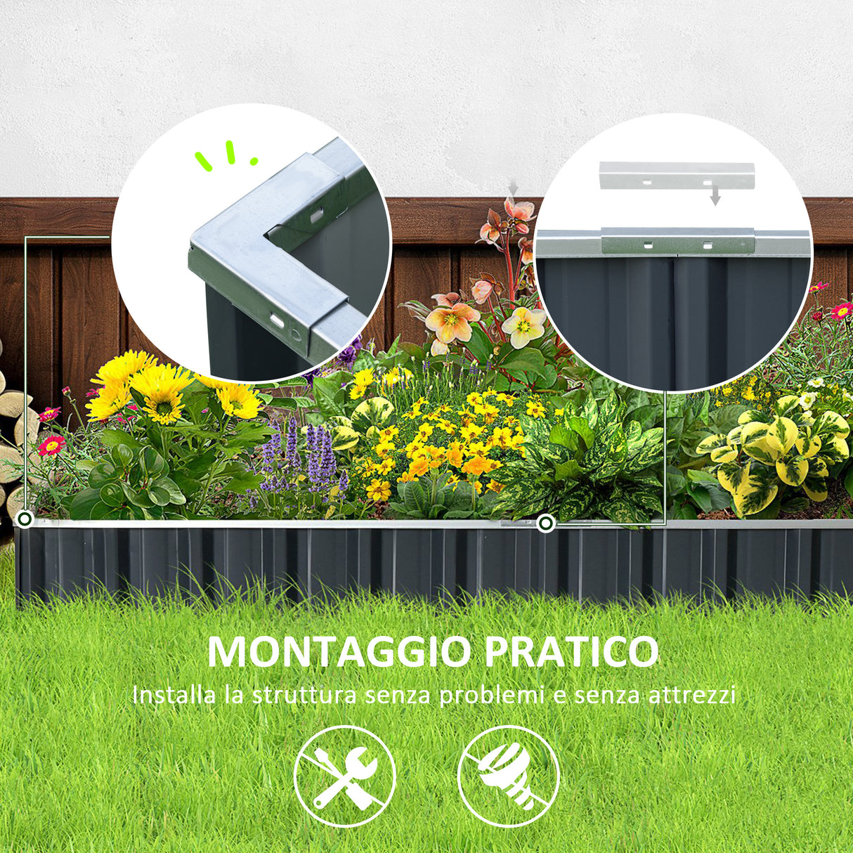 easycomfort easycomfort aiuola rialzata modulabile r senza fondo in acciaio zincato 258x90x30 cm grigio scuro