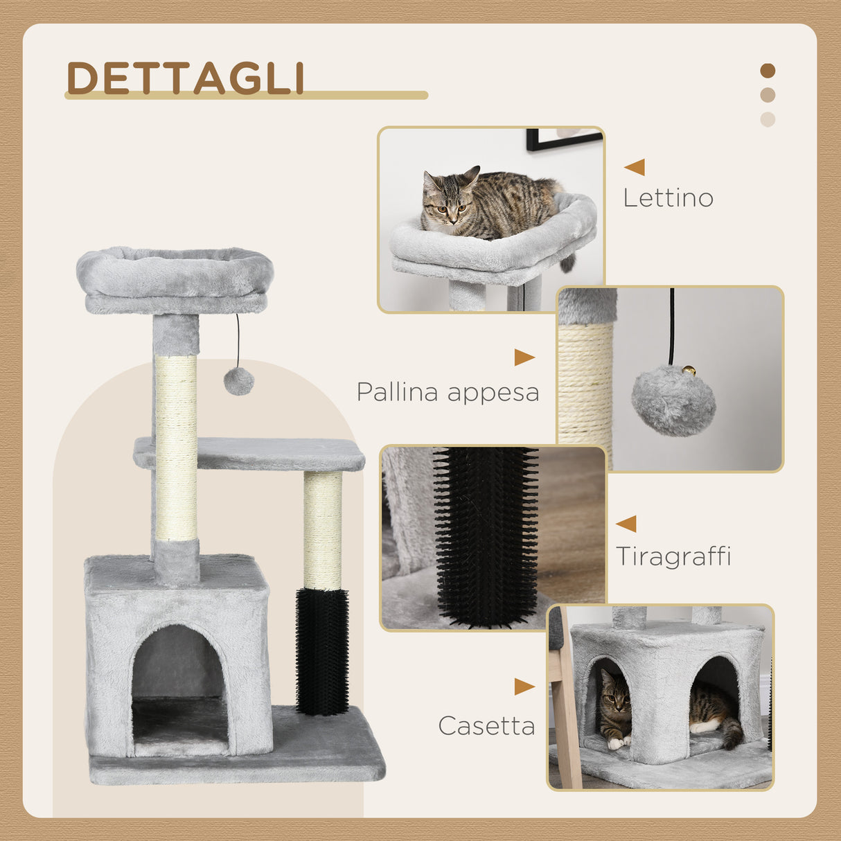 easycomfort easycomfort albero tiragraffi per gatti multilivello con lettino e casetta rivestimento in peluche grigio