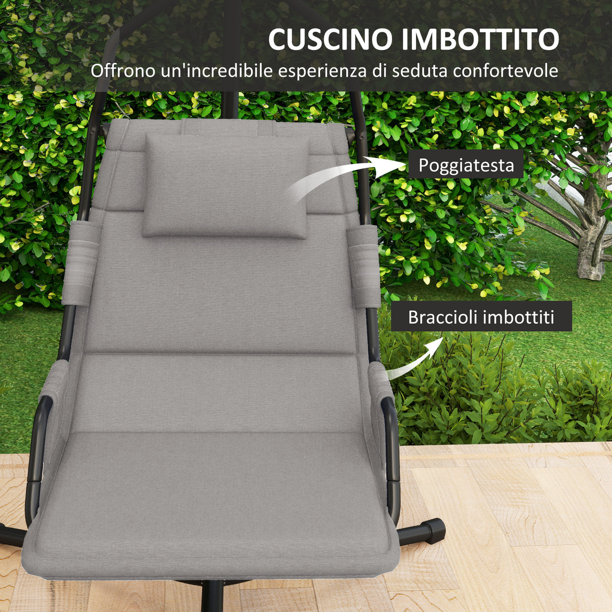 easycomfort easycomfort amaca a dondolo imbottita con cuscino gancio e catena in acciaio e poliestere 118x98x192 cm grigio e nero