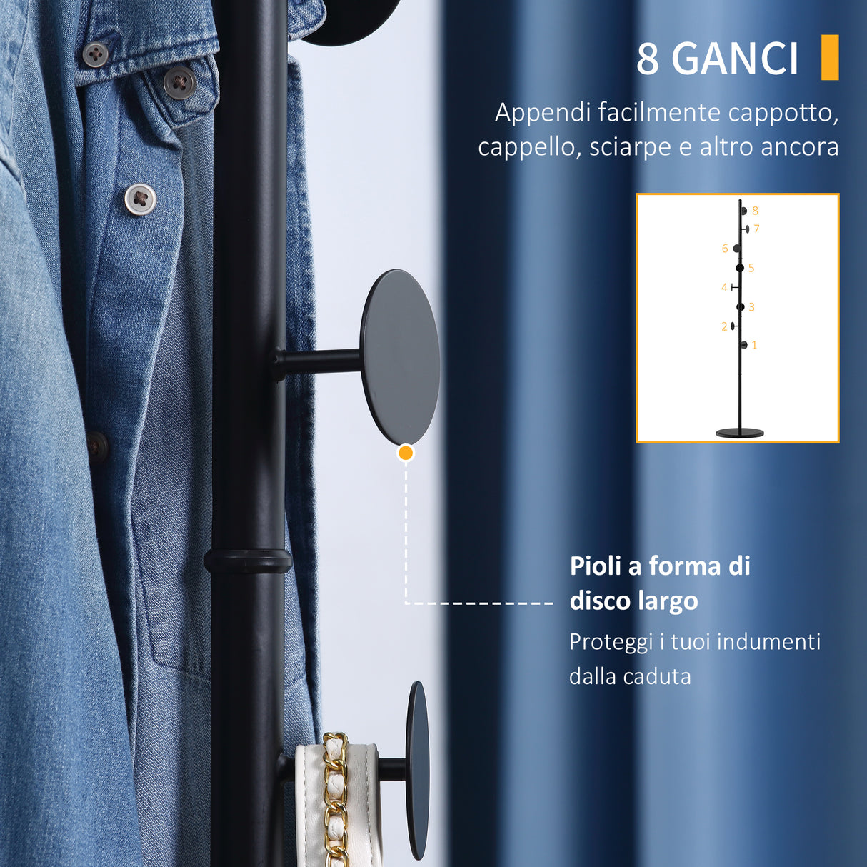 easycomfort easycomfort appendiabiti da terra con 8 ganci struttura in acciaio con base in marmo 35x35x170cm nero