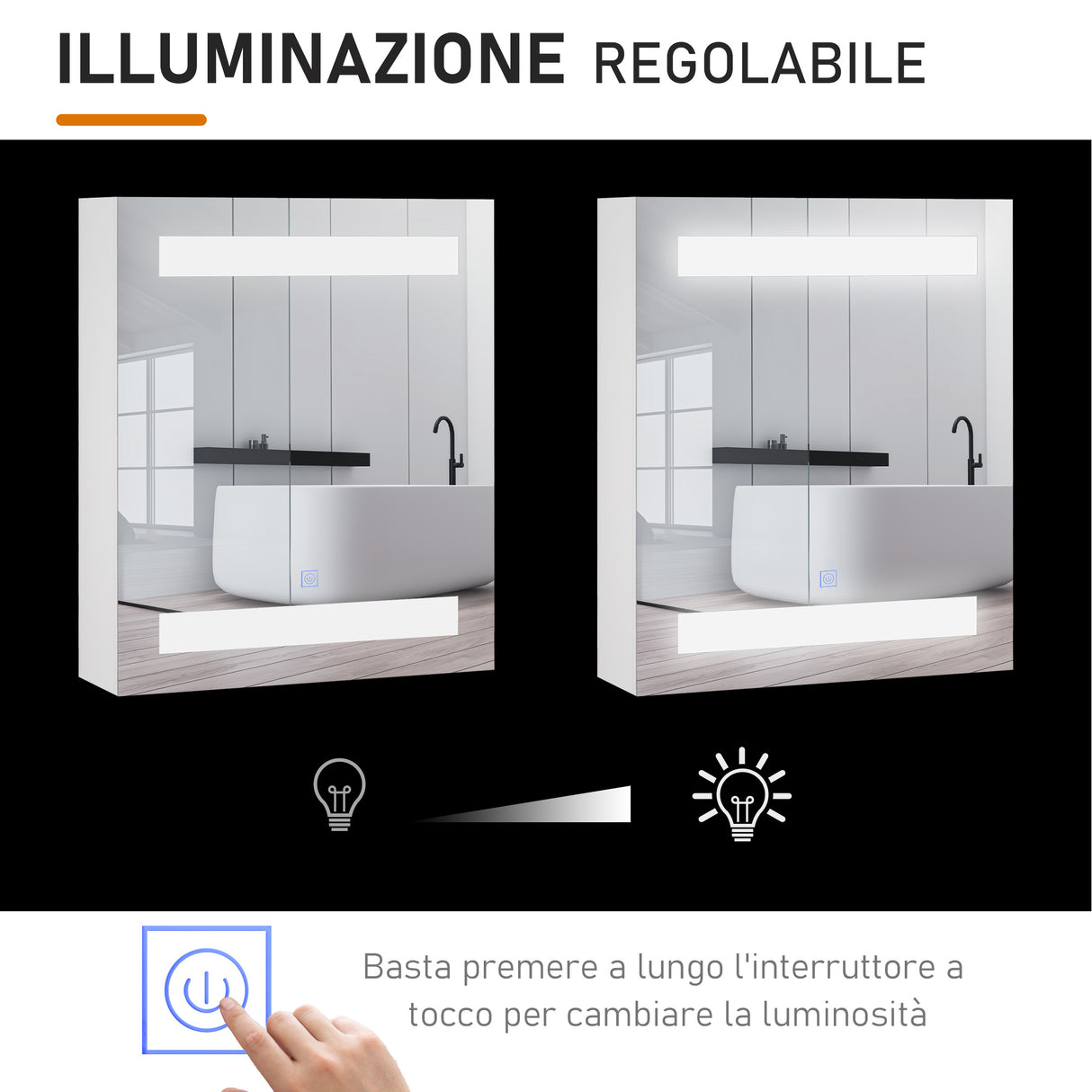 easycomfort easycomfort armadietto pensile da bagno con 1 anta specchio e luci a led 2 ripiani interni mdf bianco 60 x 50 x 15cm ean 8054144138923