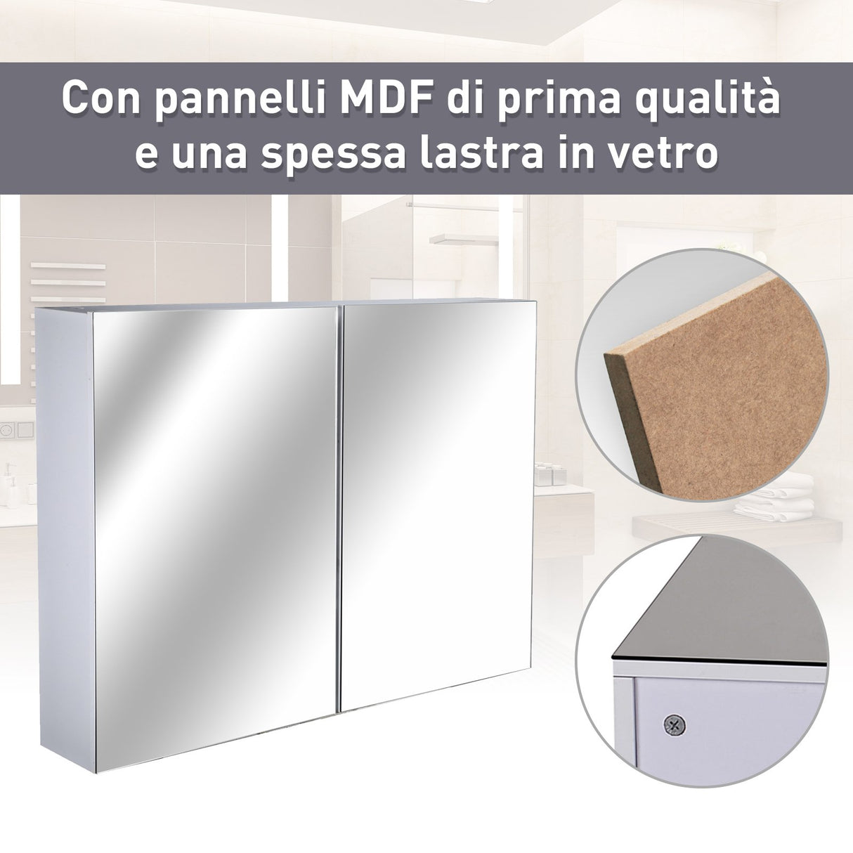easycomfort easycomfort armadietto pensile da bagno con specchiera e 3 ripiani in mdf bianco 80 x 60 x 15cm ean 8054111844000
