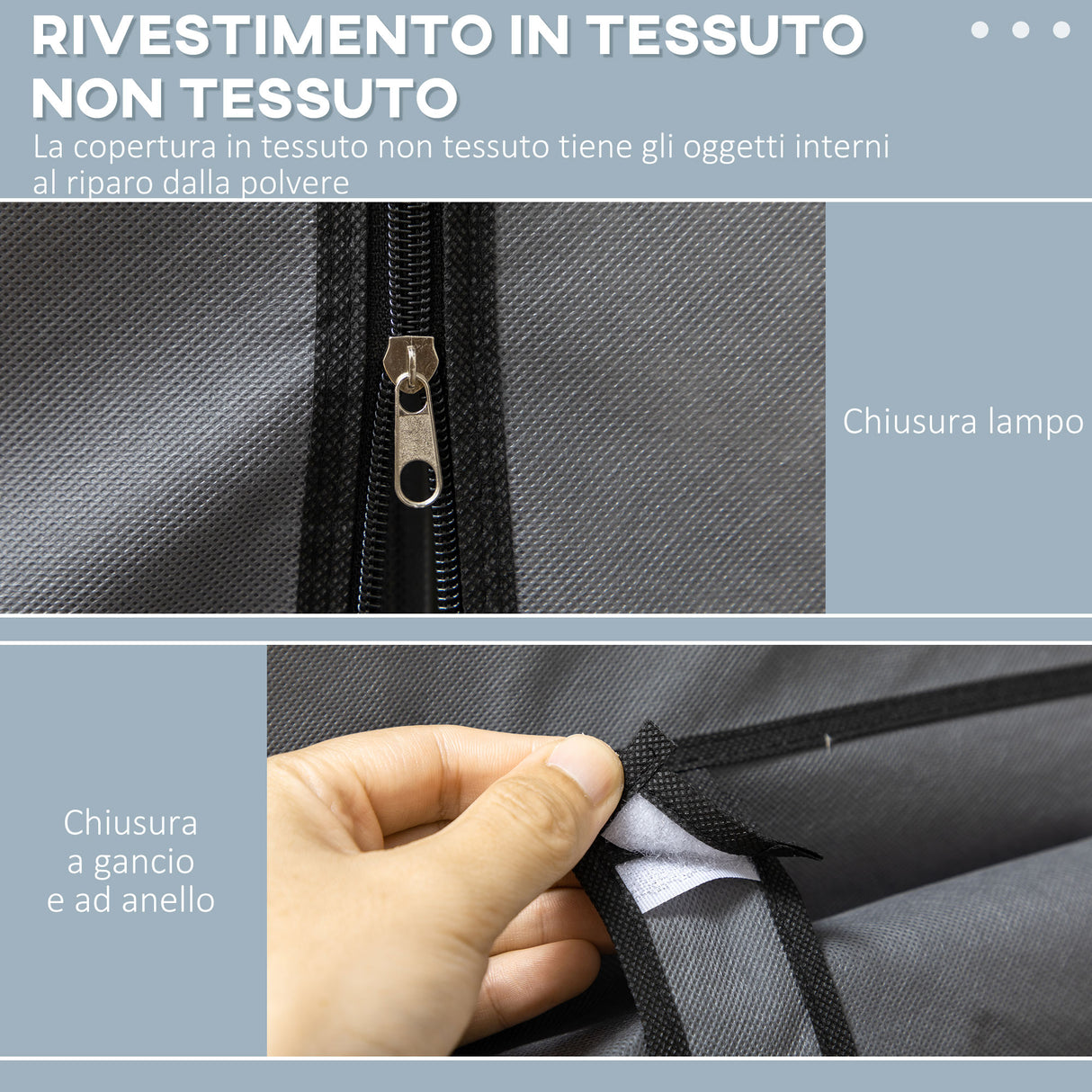easycomfort easycomfort armadio in tessuto pieghevole con cassetti e ante avvolgibili con zip 125x43x162 5cm grigio scuro
