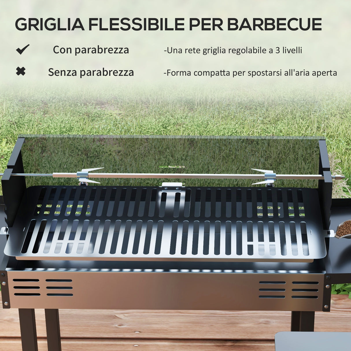 easycomfort easycomfort barbecue a carbone a 3 livelli con mensole pieghevoli e girarrosto in acciaio inox 118x32x90 cm nero