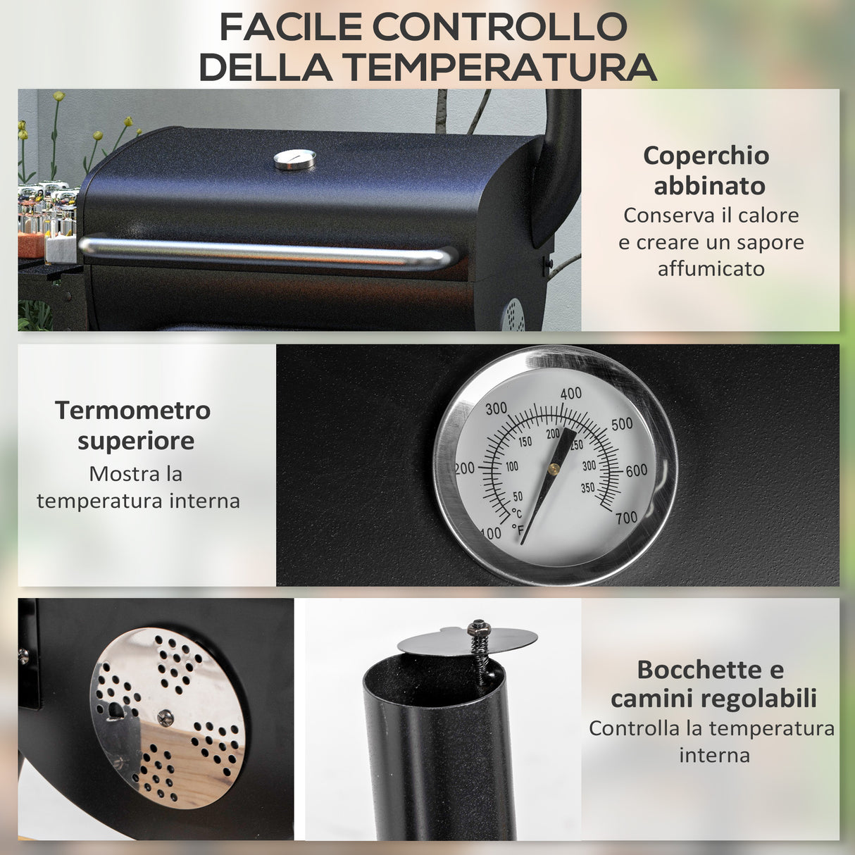 easycomfort easycomfort barbecue a carbone con coperchio termometro e camino ripiani e ruote nero