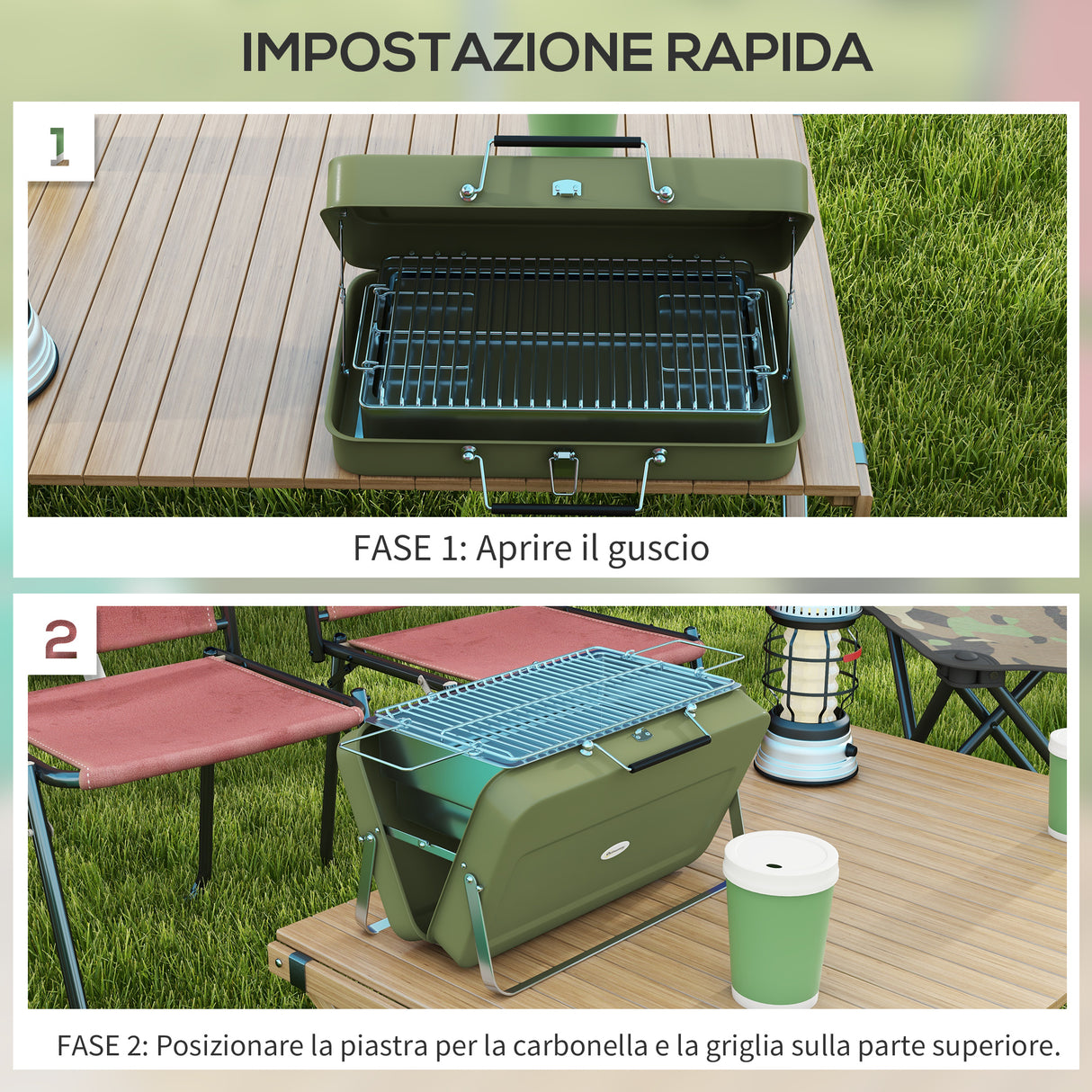 easycomfort easycomfort barbecue a carbonella portatile e pieghevole a valigetta con manico 47x30x28 cm verde