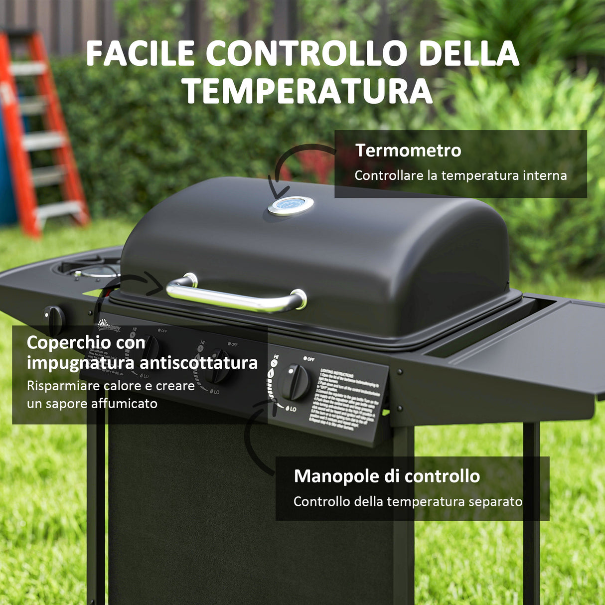 easycomfort easycomfort barbecue a gas con 4 bruciatori indipendenti e coperchio con termometro 108x54x97 cm nero