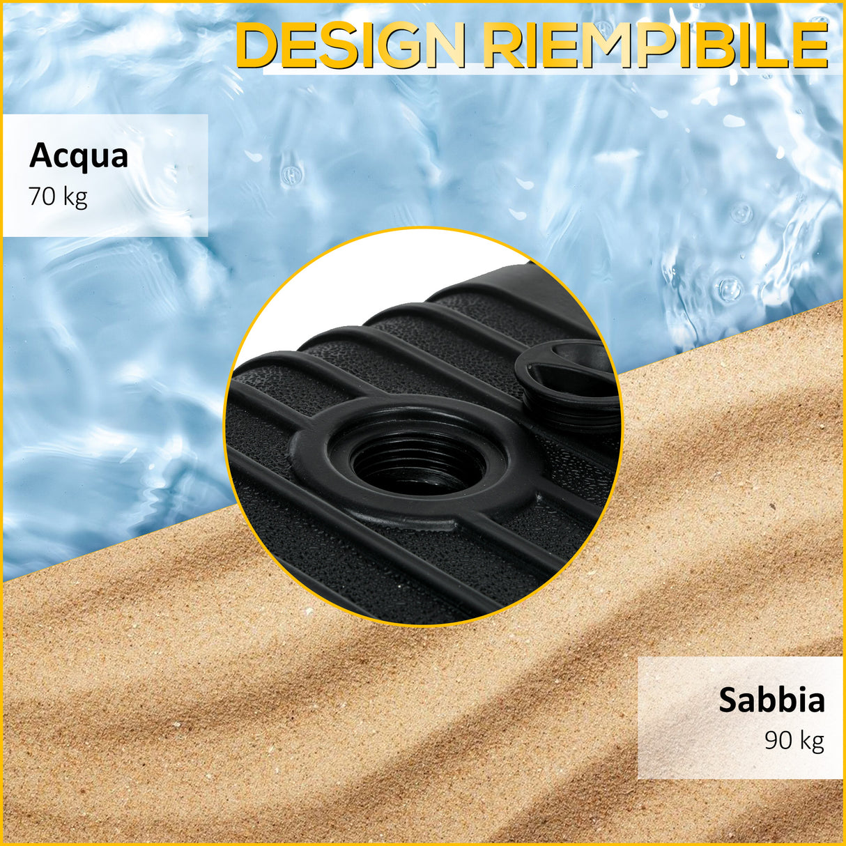 easycomfort easycomfort base ombrellone giardino riempibile con acqua e sabbia 70 90 kg ruote e maniglia in hdpe 80x60 cm nero