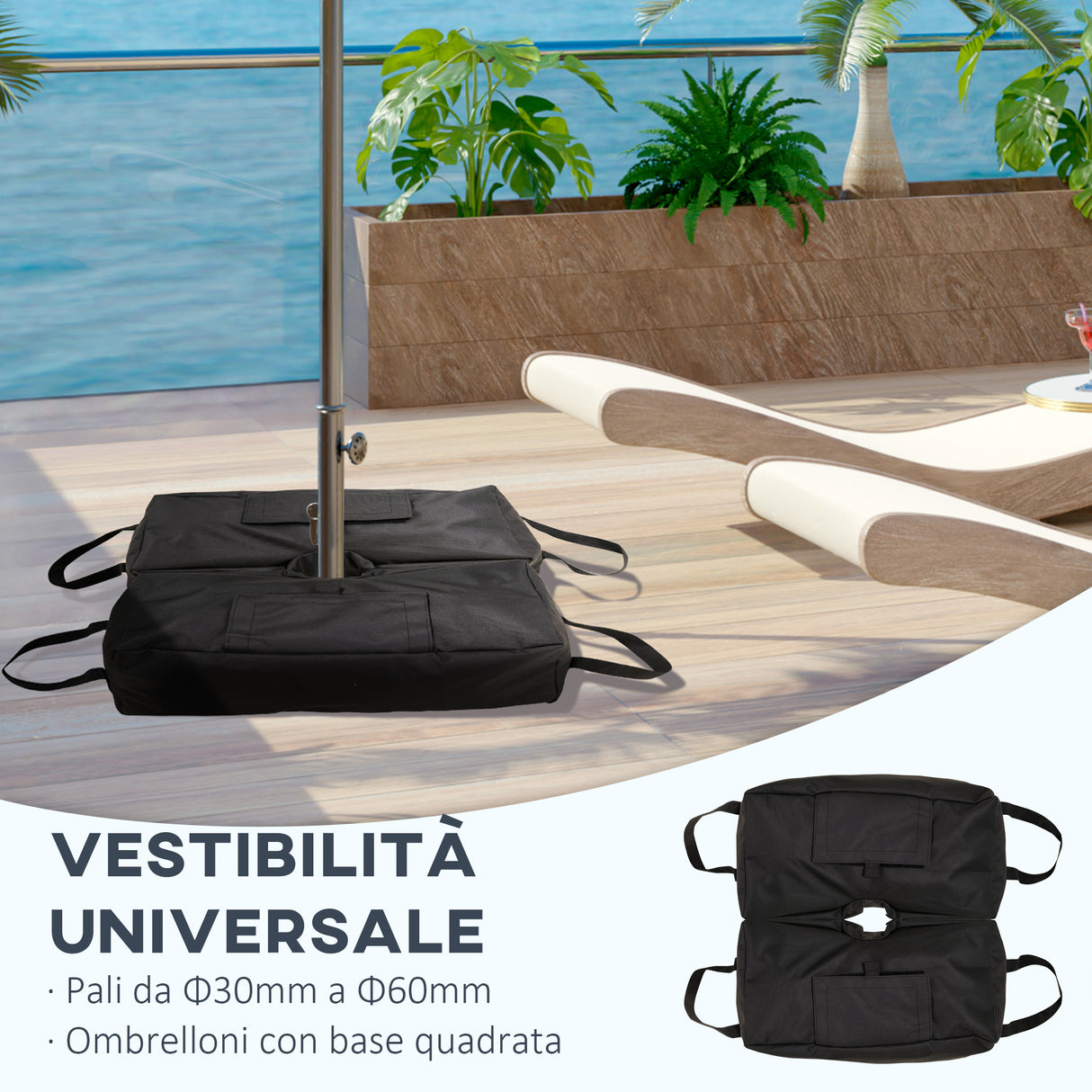 easycomfort easycomfort base per ombrellone a sacco riempibile con 50 kg di sabbia in plastica e tessuto oxford 50x25x18 cm nero