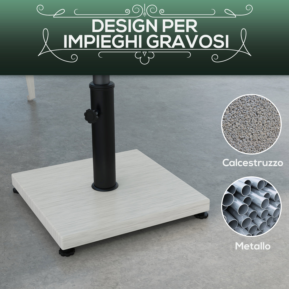 easycomfort easycomfort base per ombrellone da 25kg in metallo e cemento con effetto legno 45x45x33 5cm bianco