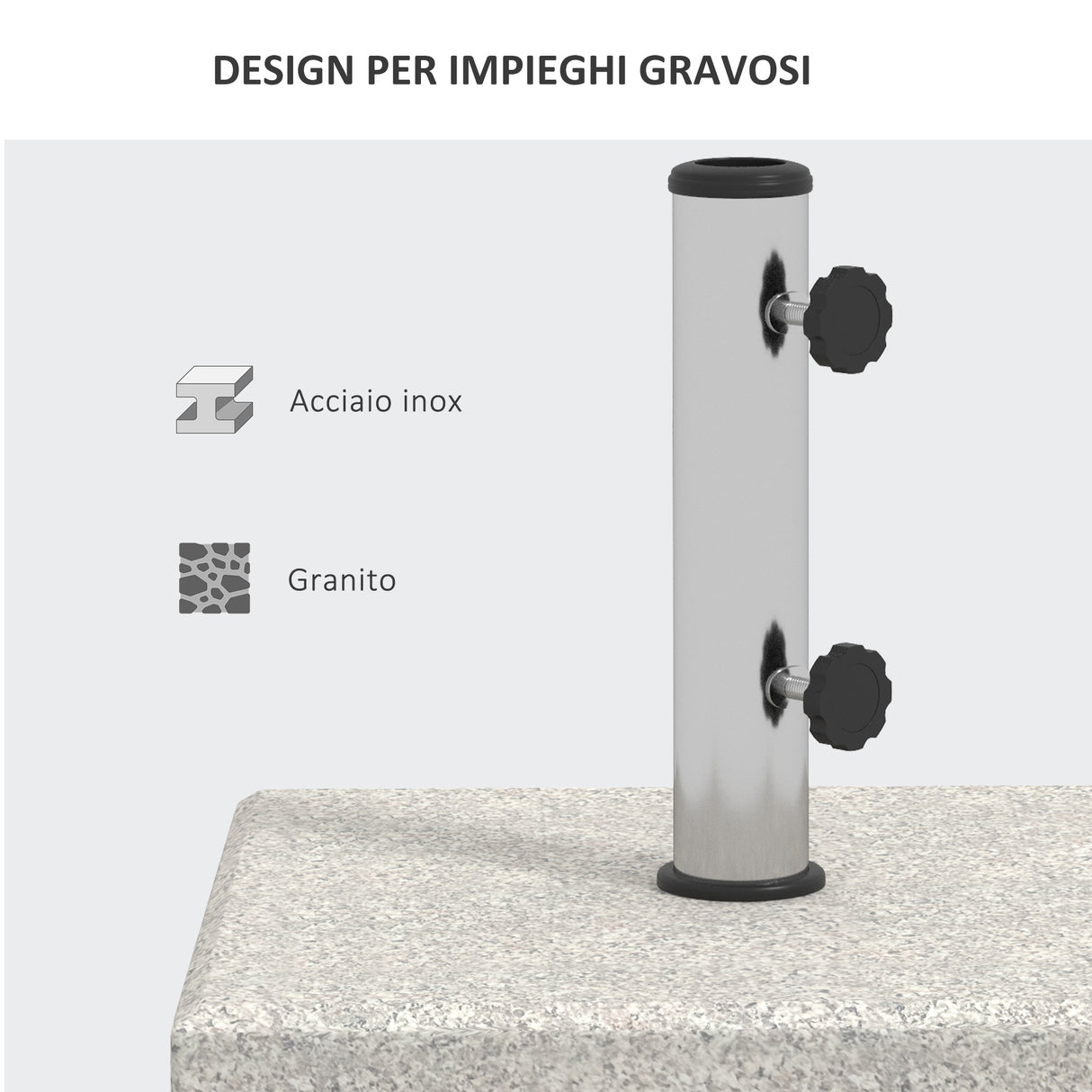 easycomfort easycomfort base per ombrellone da giardino 25kg per pali da 32mm 38mm e 48mm in granito e acciaio inox 38x38x38 cm grigia