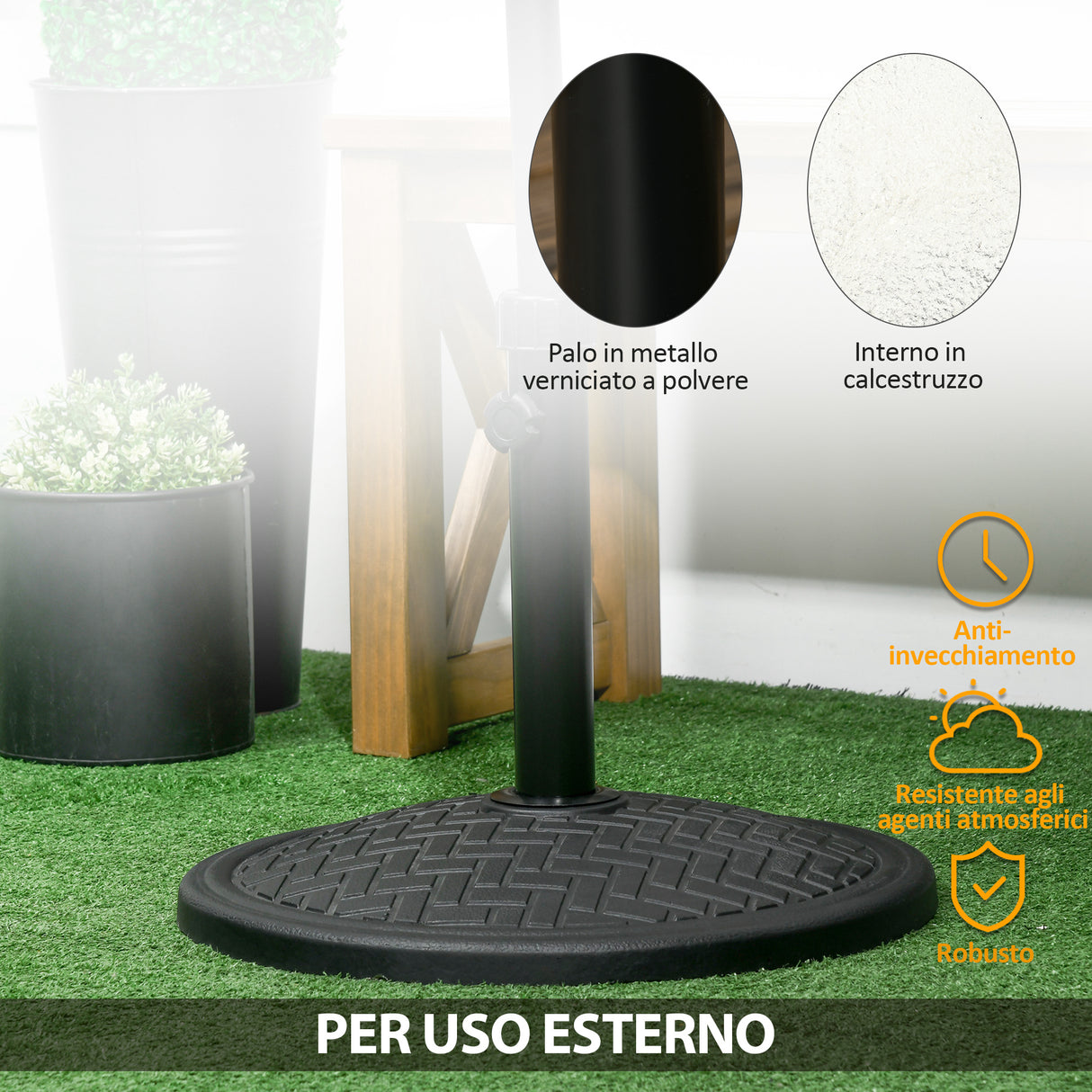 easycomfort easycomfort base per ombrellone di 14kg per pali da 32 38 mm metallo e cemento 46 cm nero