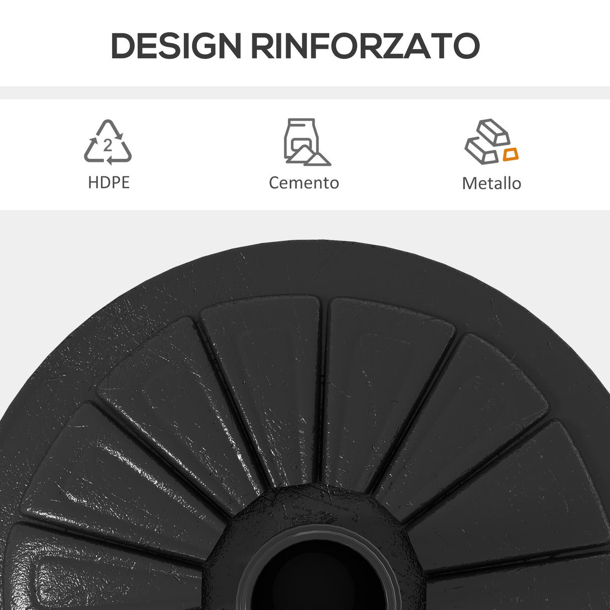 easycomfort easycomfort base per ombrellone rotonda 43cm da 13kg in cemento per pali da 38mm e 48mm nero