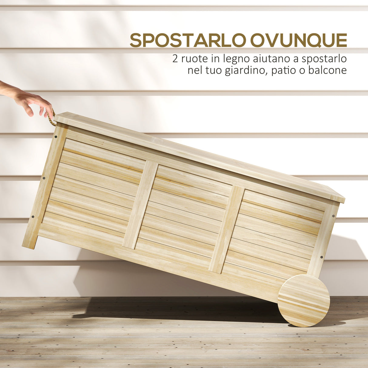 easycomfort easycomfort baule da esterno 185l a 2 ruote con telo interno e coperchio in legno di abete 110x50x50 cm color legno