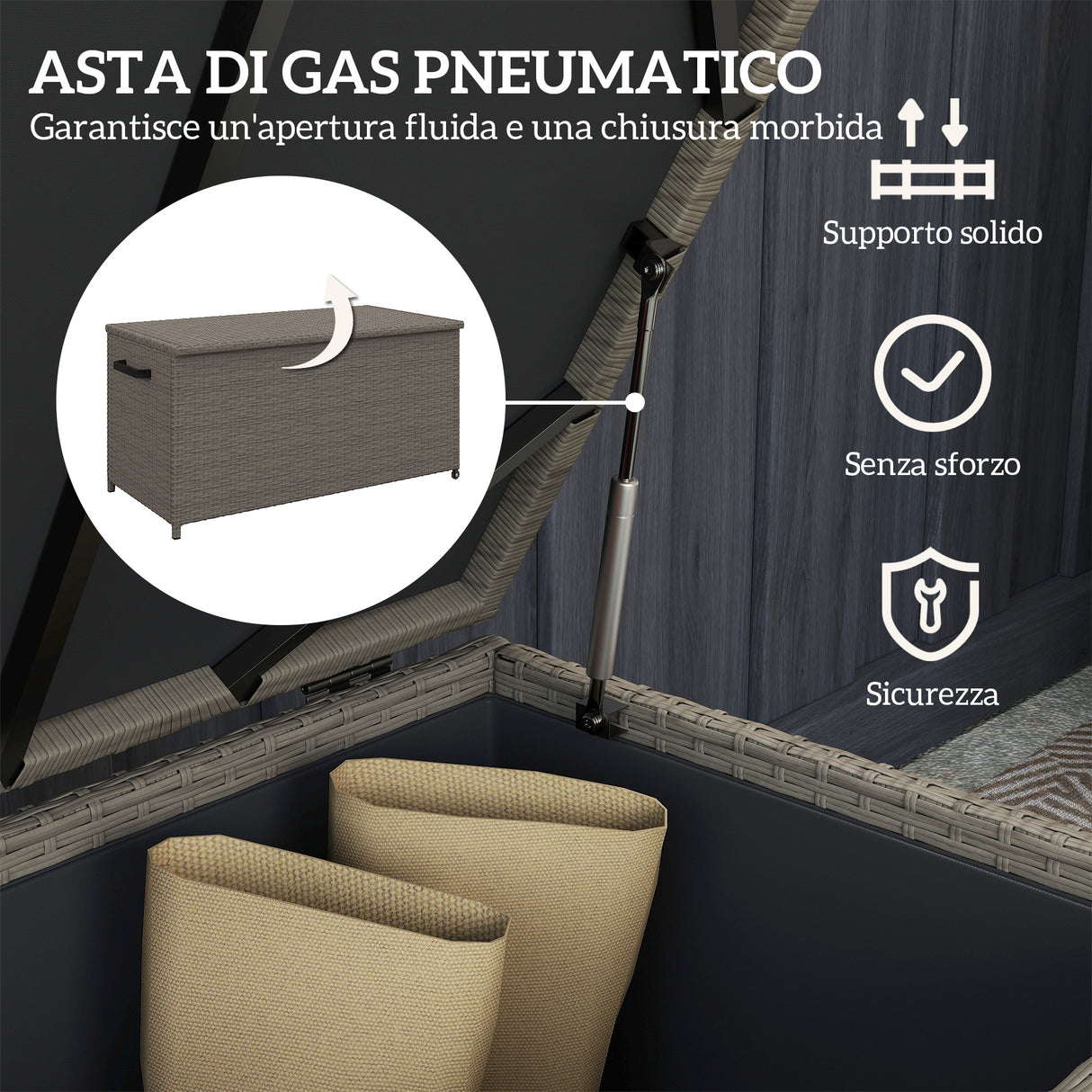 easycomfort easycomfort baule da esterno da 184l in rattan pe con ruote e rivestimento interno impermeabile 102x52x52 cm grigio