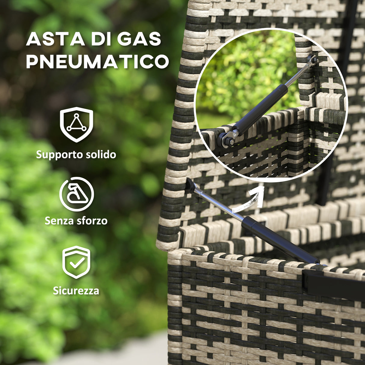 easycomfort easycomfort baule da esterno da 350l a 2 livelli con pistoni a gas rattan pe e acciaio 118x57x69 cm grigio