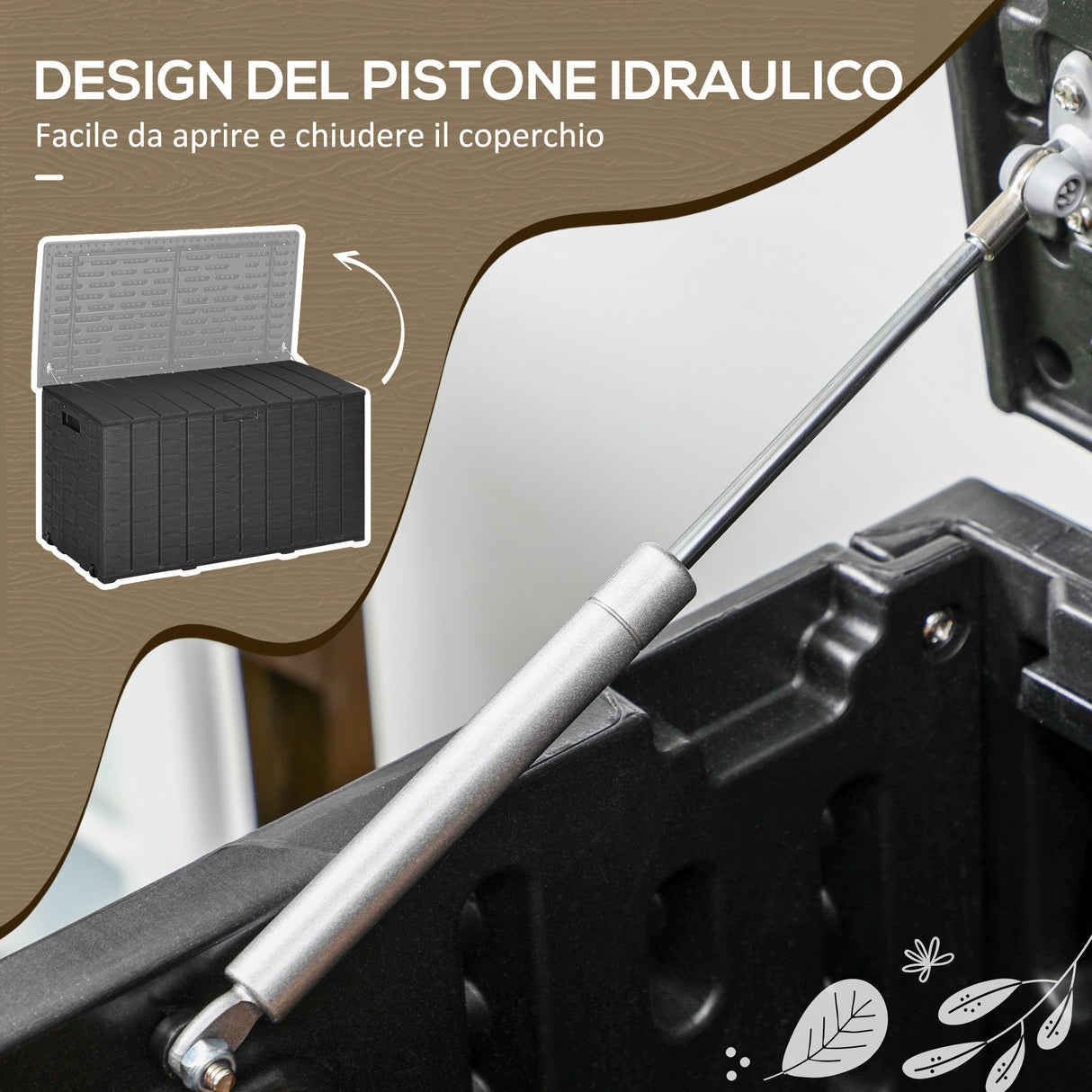 easycomfort easycomfort baule da giardino da 366l effetto legno in plastica 122 4x62x64 5 cm nero