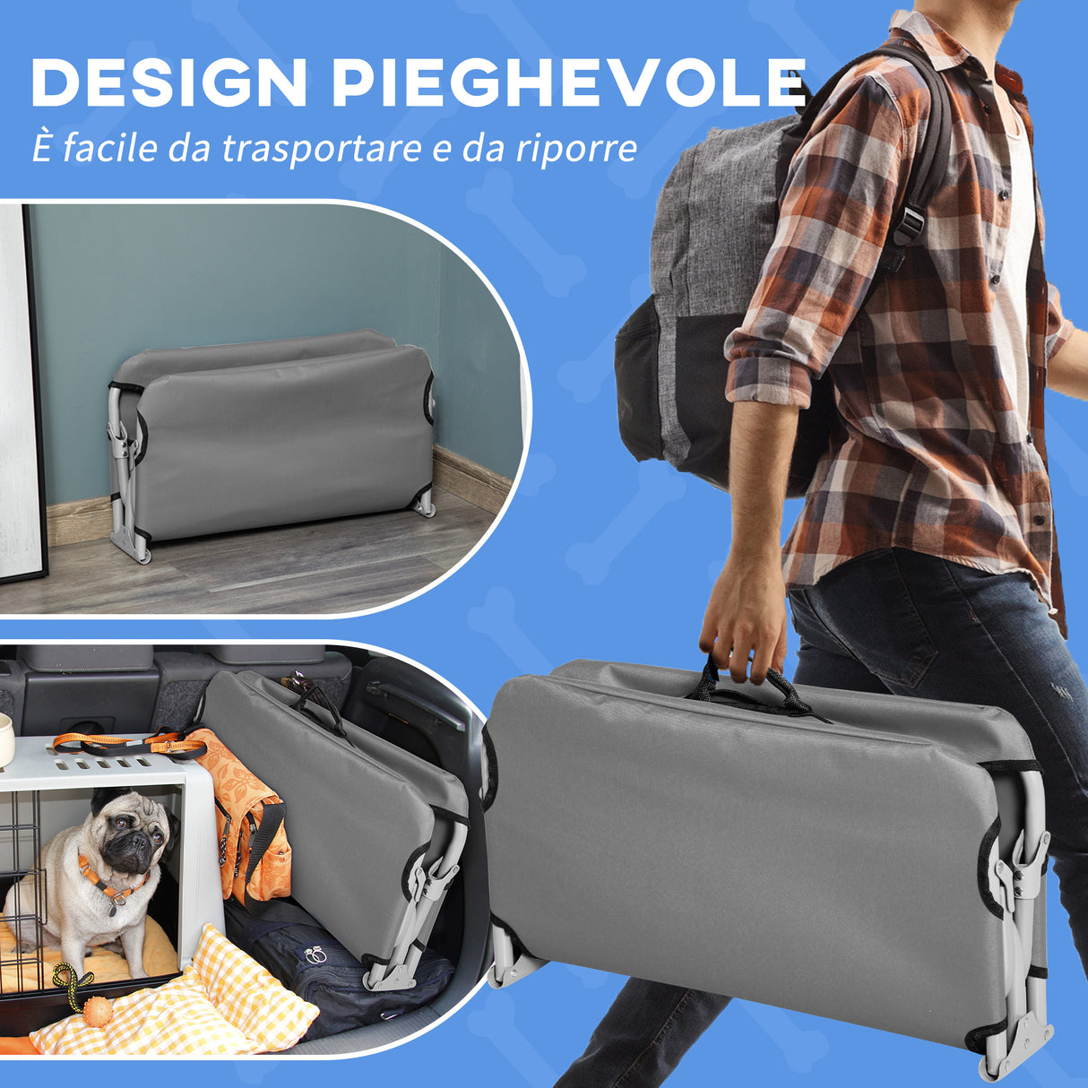 easycomfort easycomfort brandina per cani piccoli pieghevole per interno ed esterno metallo e tessuto oxford 71x58x20 cm grigio