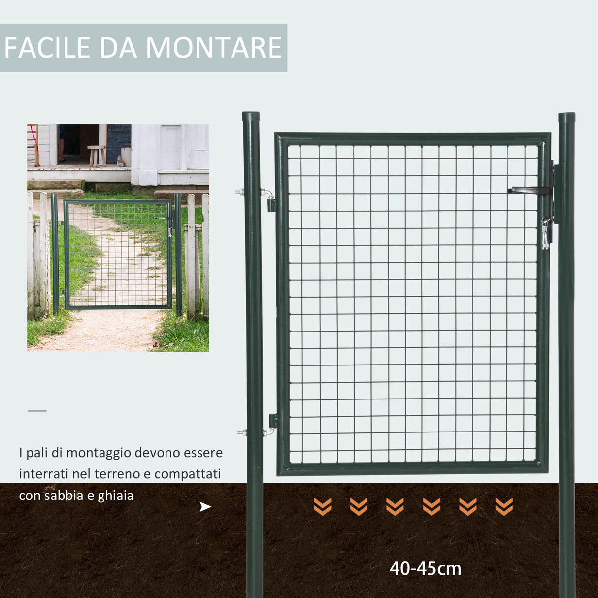 easycomfort easycomfort cancello da giardino in acciaio con serratura e 3 chiavi 97x150cm verde