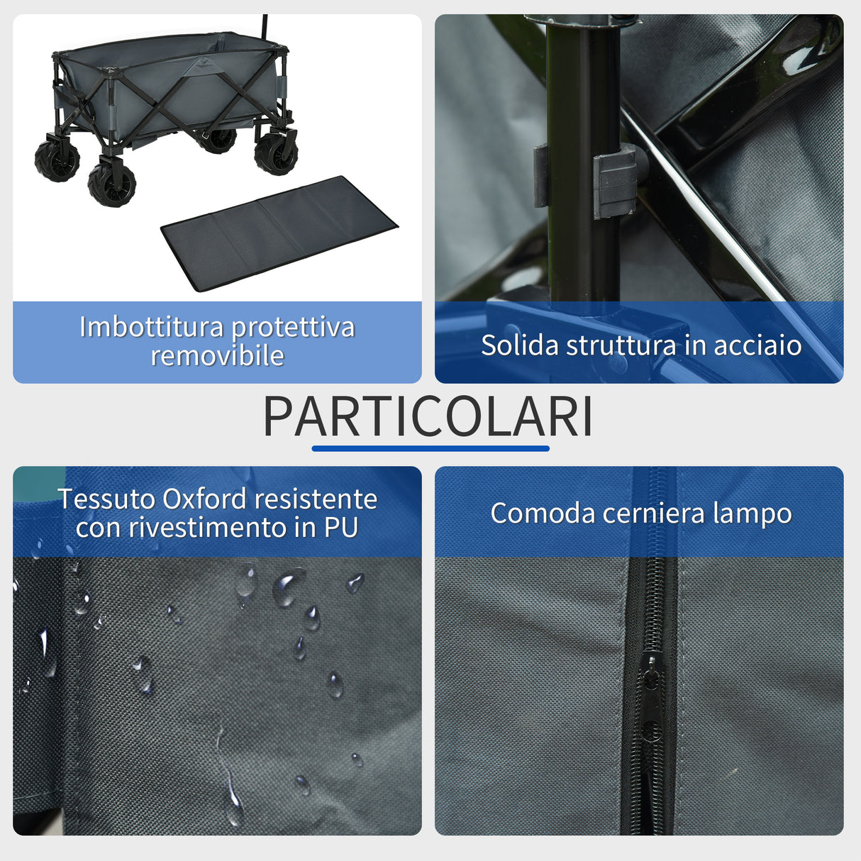 easycomfort easycomfort carrello da giardino carico max 70kg con maniglia telescopica in metallo e tessuto oxford 108x55 cm grigio