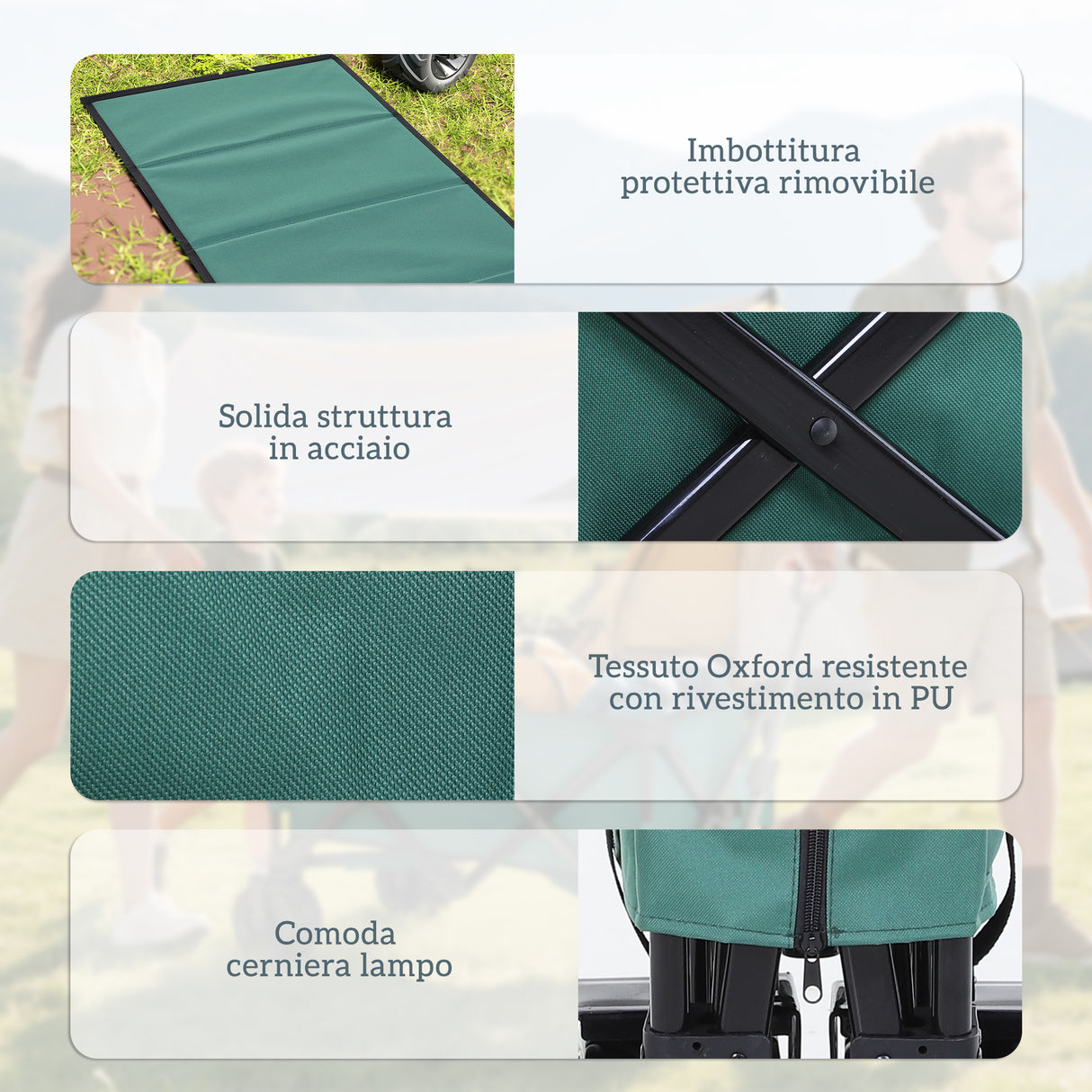 easycomfort easycomfort carrello da giardino carico max 70kg con maniglia telescopica in metallo e tessuto oxford 108x55 cm verde