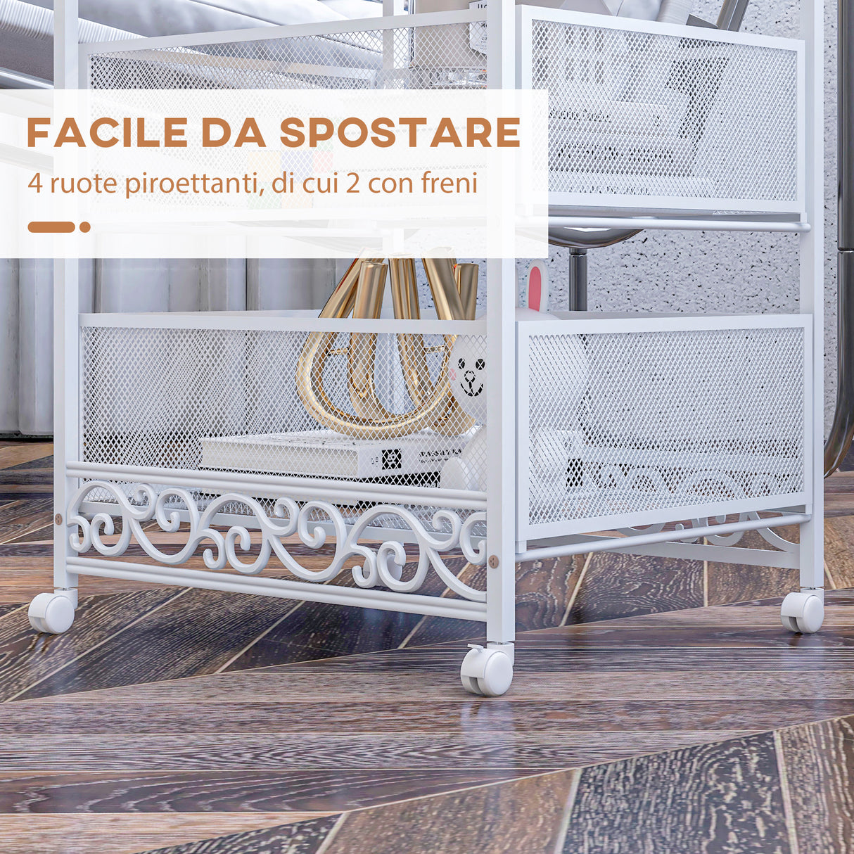 easycomfort easycomfort carrello portaoggetti a 3 livelli in truciolato e acciaio 34x29 5x57 5 cm bianco