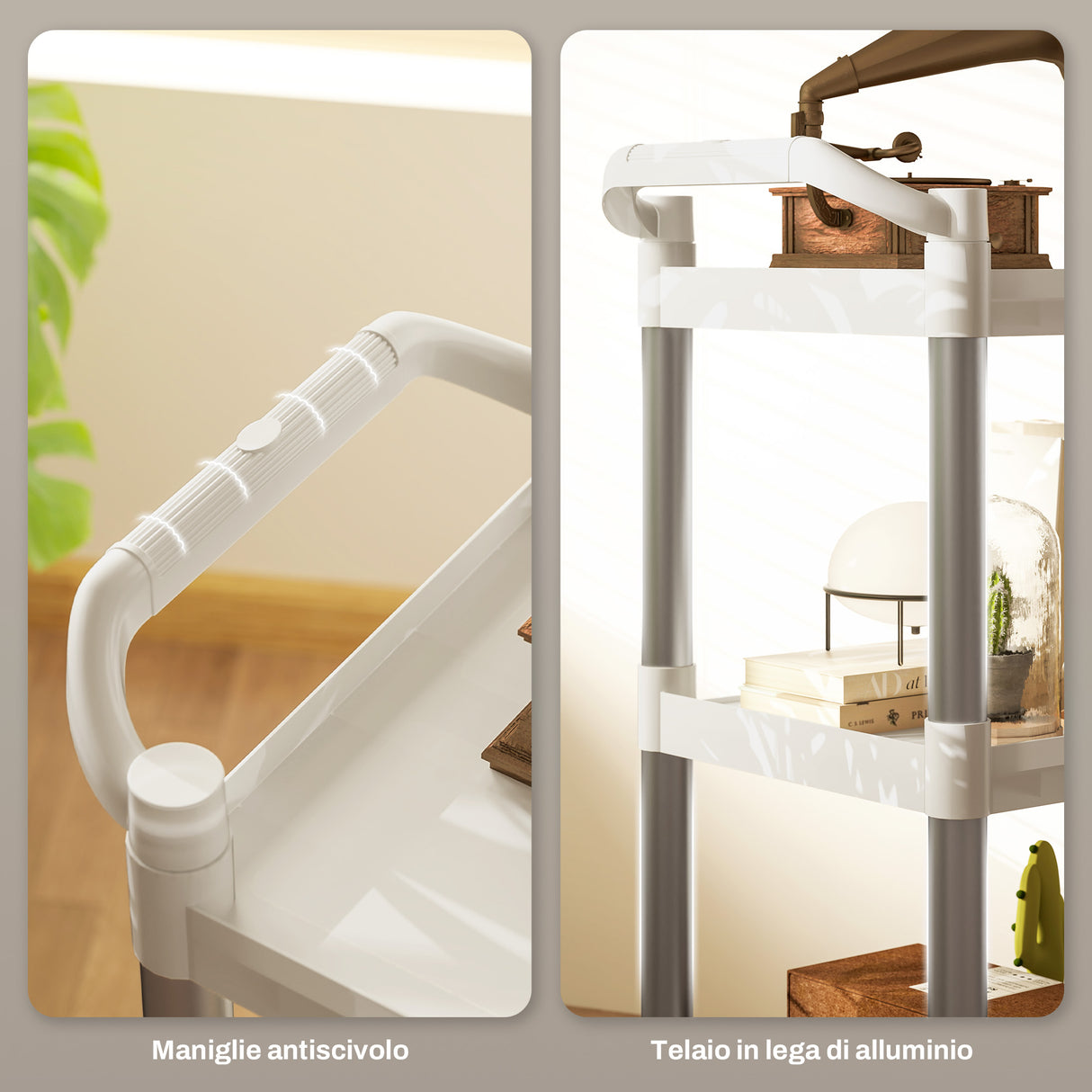 easycomfort easycomfort carrello portavivande a 3 livelli in pp e lega di alluminio 88x44x93 cm bianco e argento