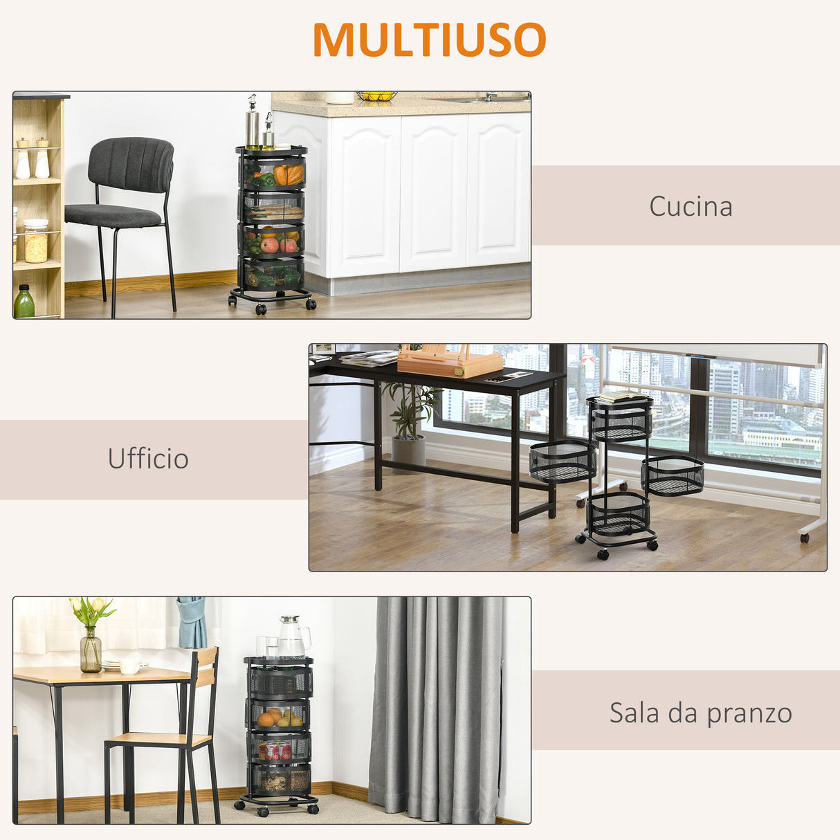 easycomfort easycomfort carrello portavivande con 4 cestelli piano dappoggio e ruote in acciaio e pp 33x33x77 cm