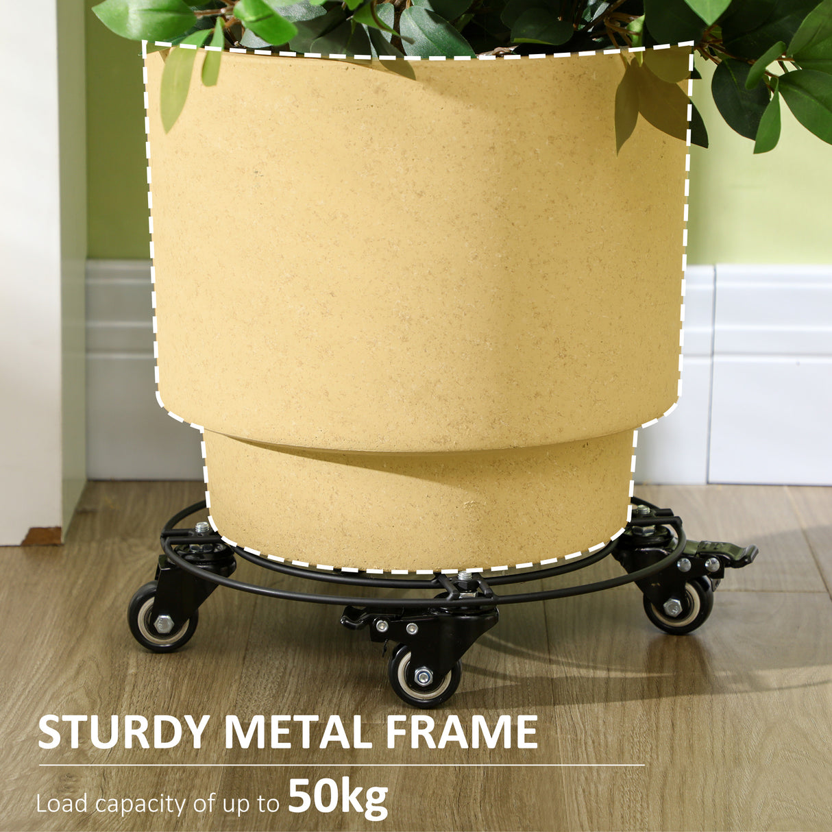 easycomfort easycomfort carrello sottovaso con ruote 30cm in metallo con ruote girevoli e freno nero