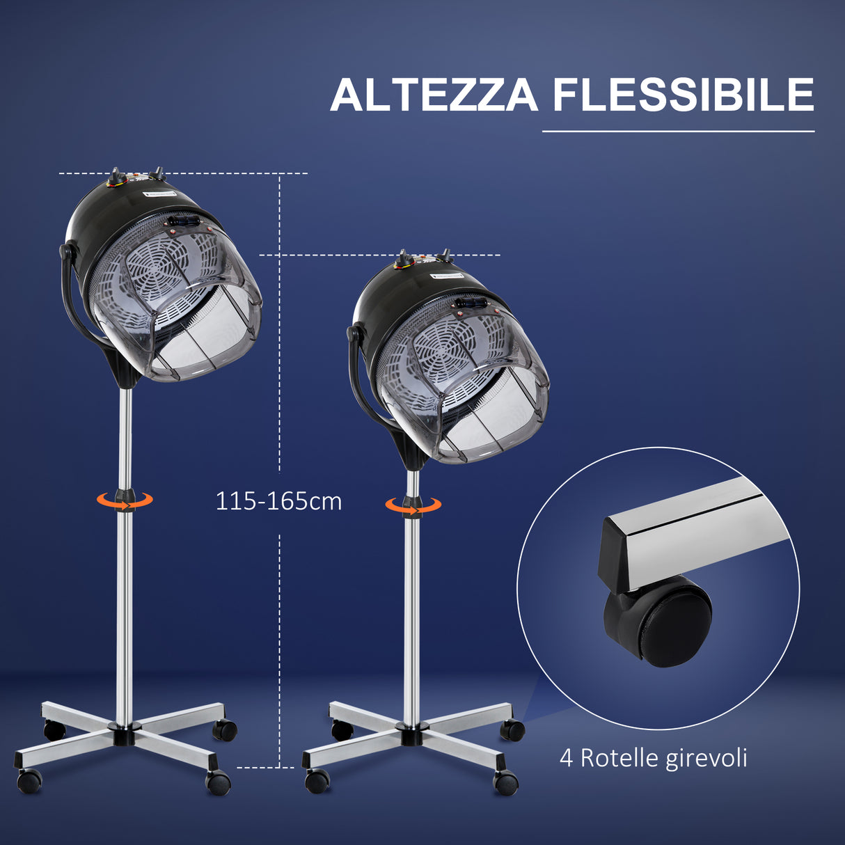 easycomfort easycomfort casco asciugacapelli 1180w ad altezza regolabile con timer 60 minuti e ruote girevoli 65x65x115 165 cm nero