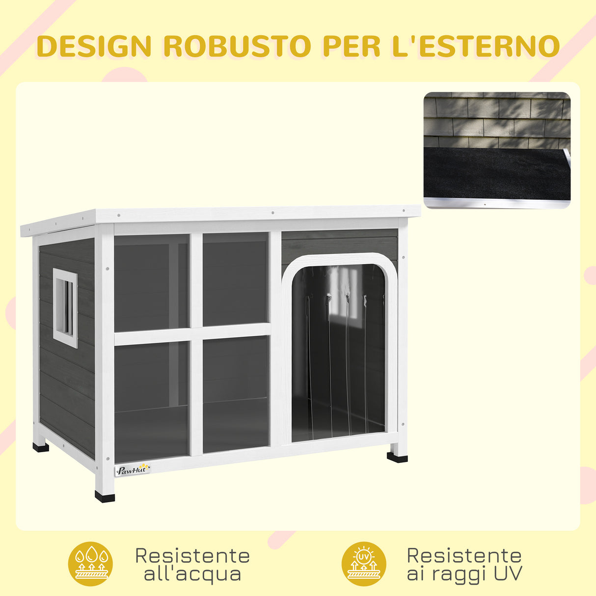 easycomfort easycomfort casetta per cani con finestrelle e ingresso a tenda in legno di abete 90x62x71 cm grigio chiaro