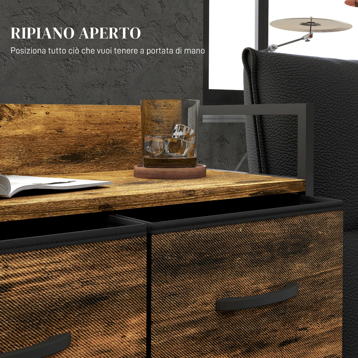 easycomfort easycomfort cassettiera 4 cassetti rimovibili dal design industriale in legno e acciaio 60x29x85 cm marrone e nero