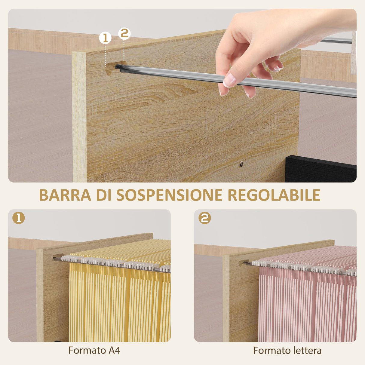 easycomfort easycomfort cassettiera ufficio con 3 cassetti e ruote portadocumenti con barre regolabili rovere e nero