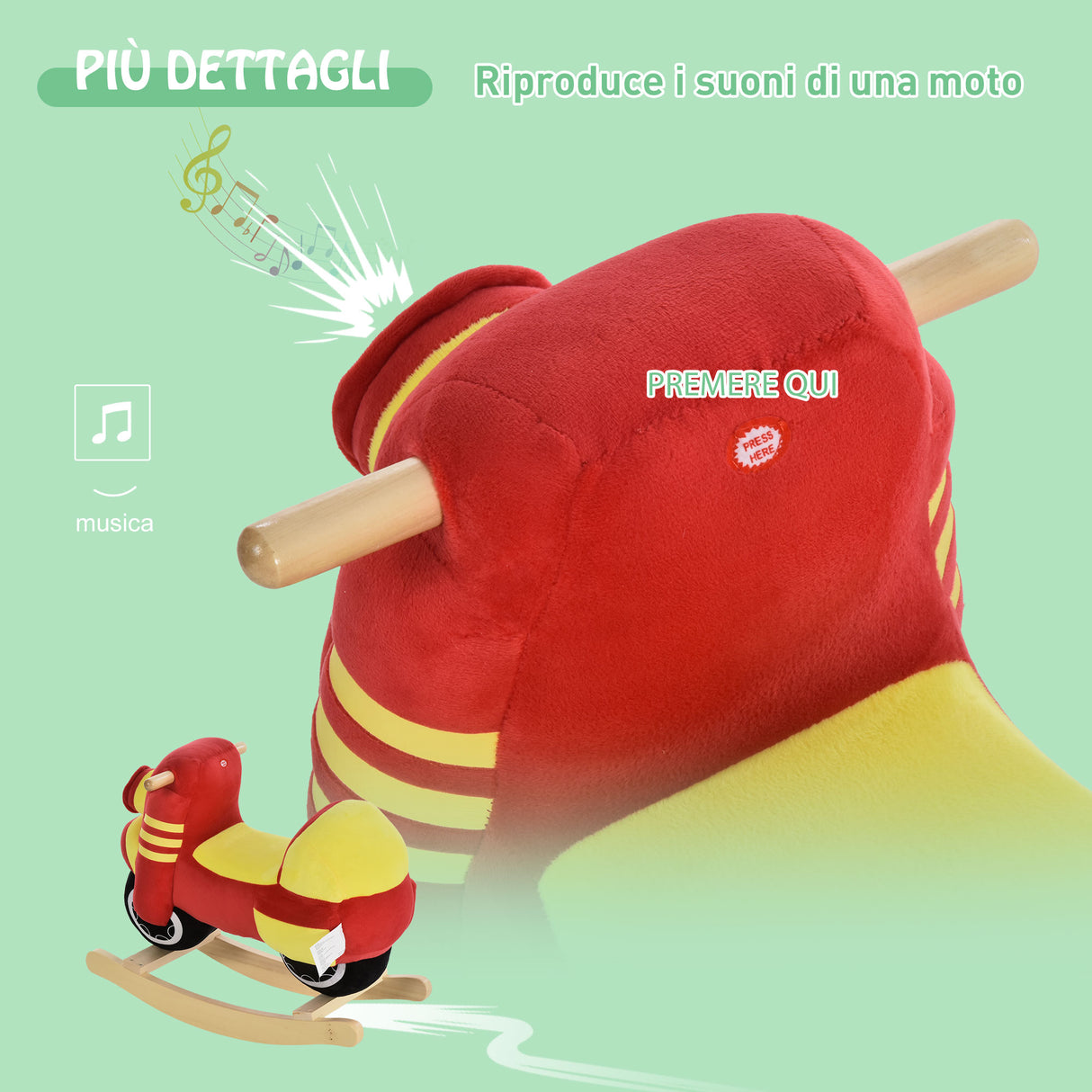 easycomfort easycomfort cavallo a dondolo per bambini 18 36 mesi a forma di moto cavallo per bambini cavalcabile in legno e peluche suoni realistici max 40kg rosso e giallo