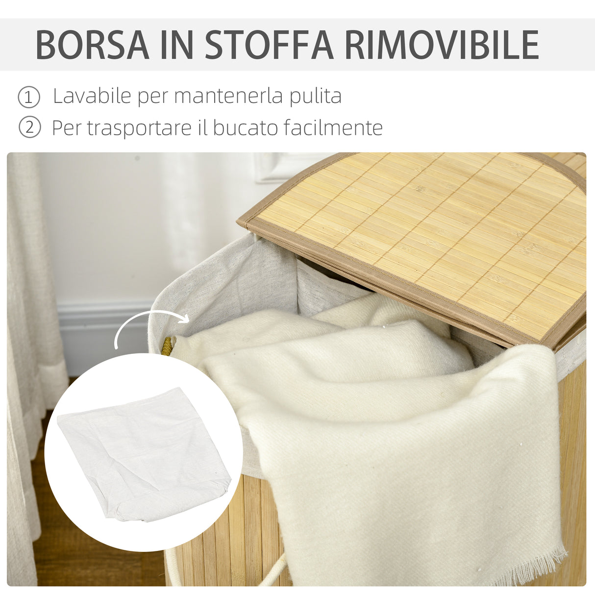 easycomfort easycomfort cesto portabiancheria a 2 sezioni 2 coperchi e capacita 100l con sacca interna removibile 62 5x37x60 5 cm