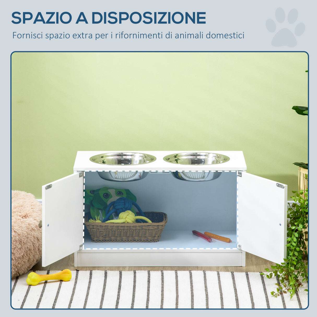 easycomfort easycomfort ciotole per cani rialzate con armadietto da 44l e 2 ciotole in acciaio 60x30x35 5cm bianco