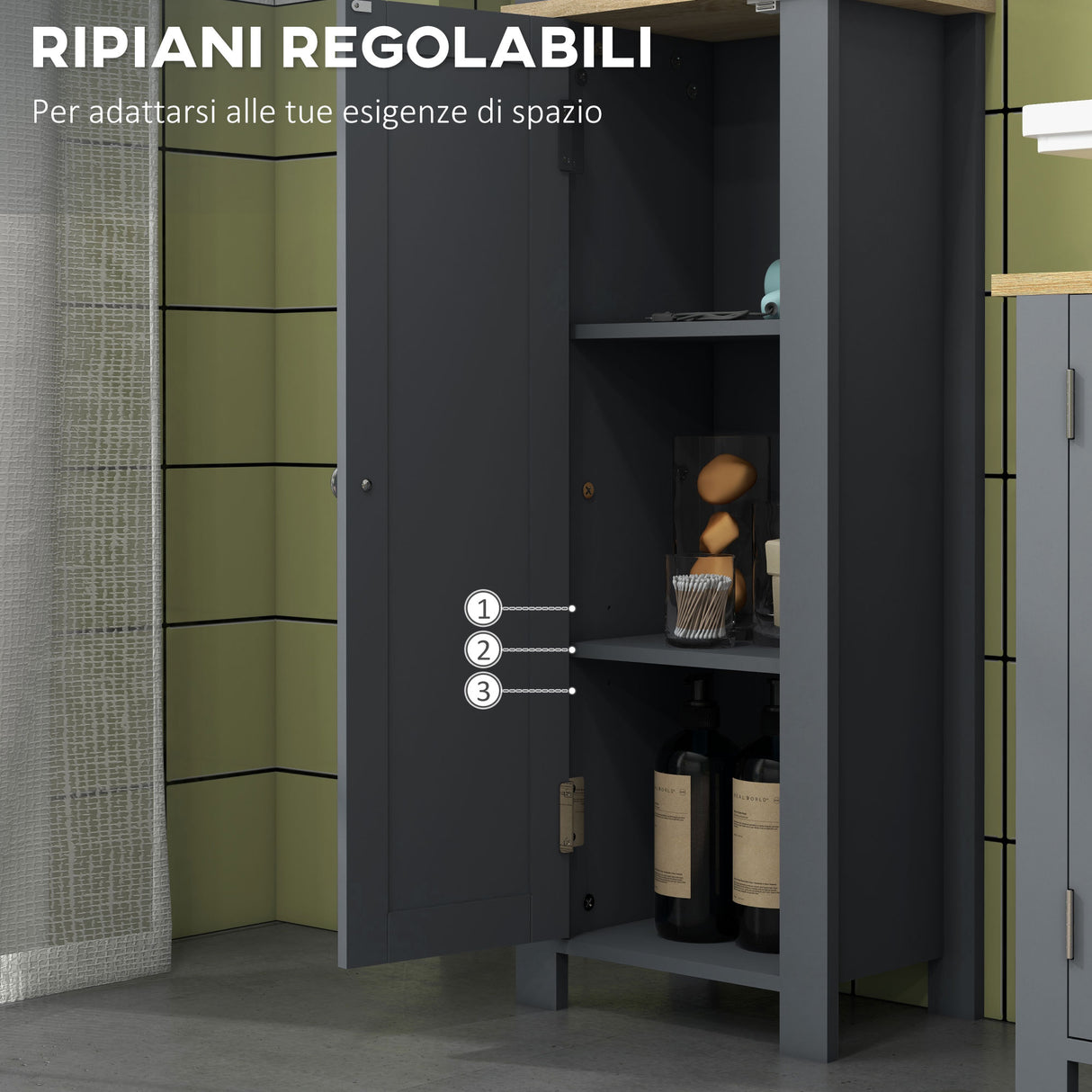easycomfort easycomfort colonna bagno salvaspazio con armadietto e 3 ripiani aperti in legno 34x23x165cm grigio