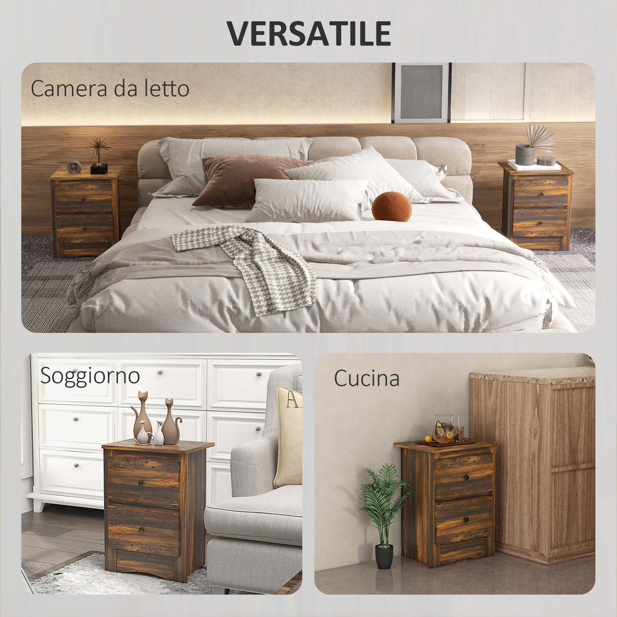 easycomfort easycomfort comodino con 2 cassetti dallo stile rustico in legno 40x30x56 cm marrone