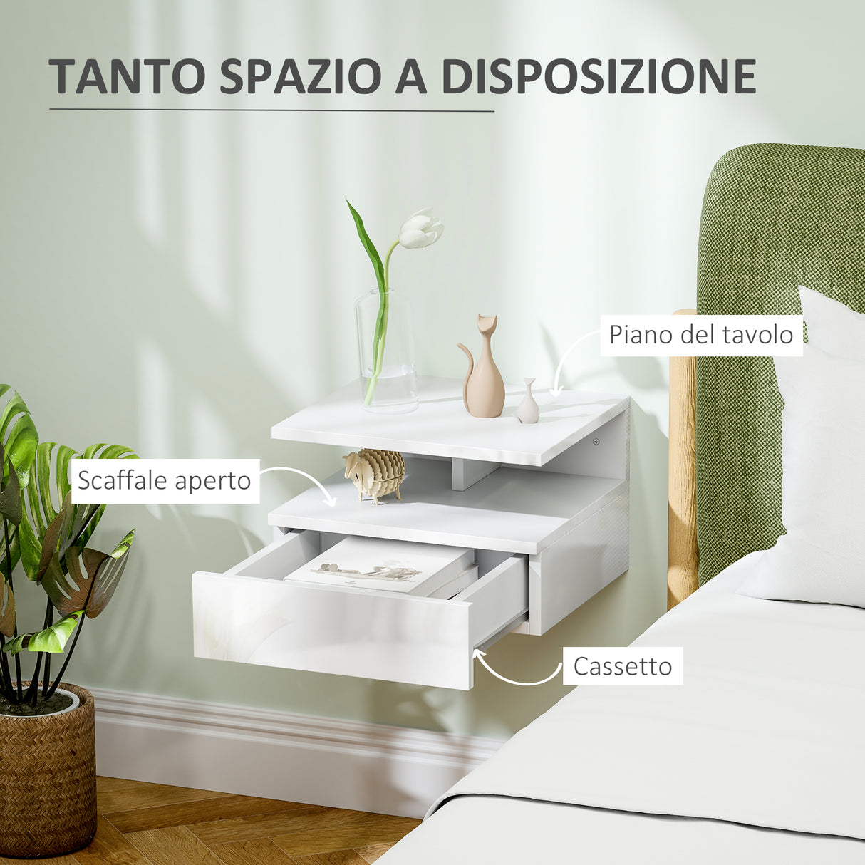 easycomfort easycomfort comodino sospeso per camera da letto con cassetto e ripiano aperto in legno 35x32x22 5 cm bianco