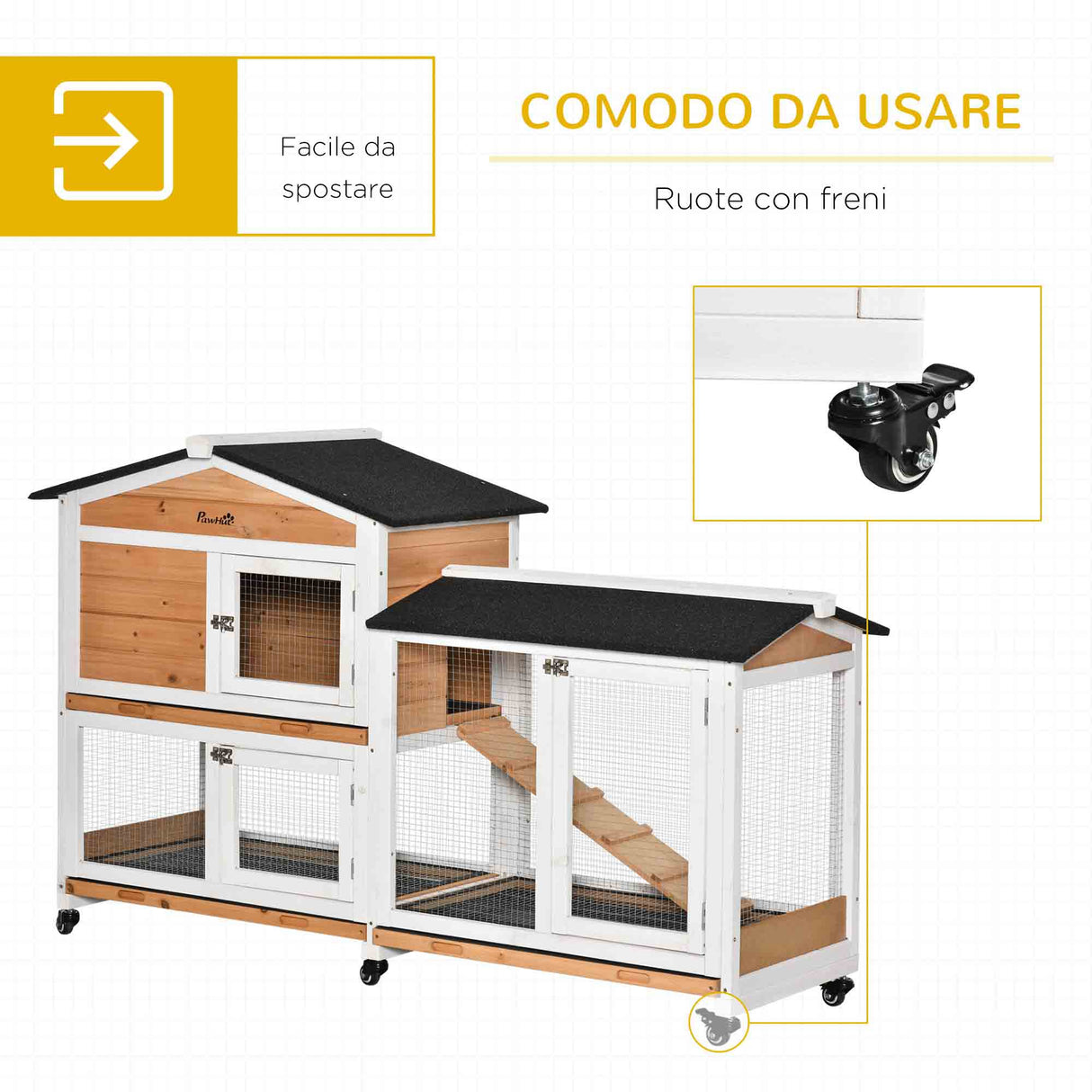easycomfort easycomfort conigliera a 2 livelli con rete protettiva in legno metallo e bitume 157 4x53x99 5 cm giallo bianco e nero