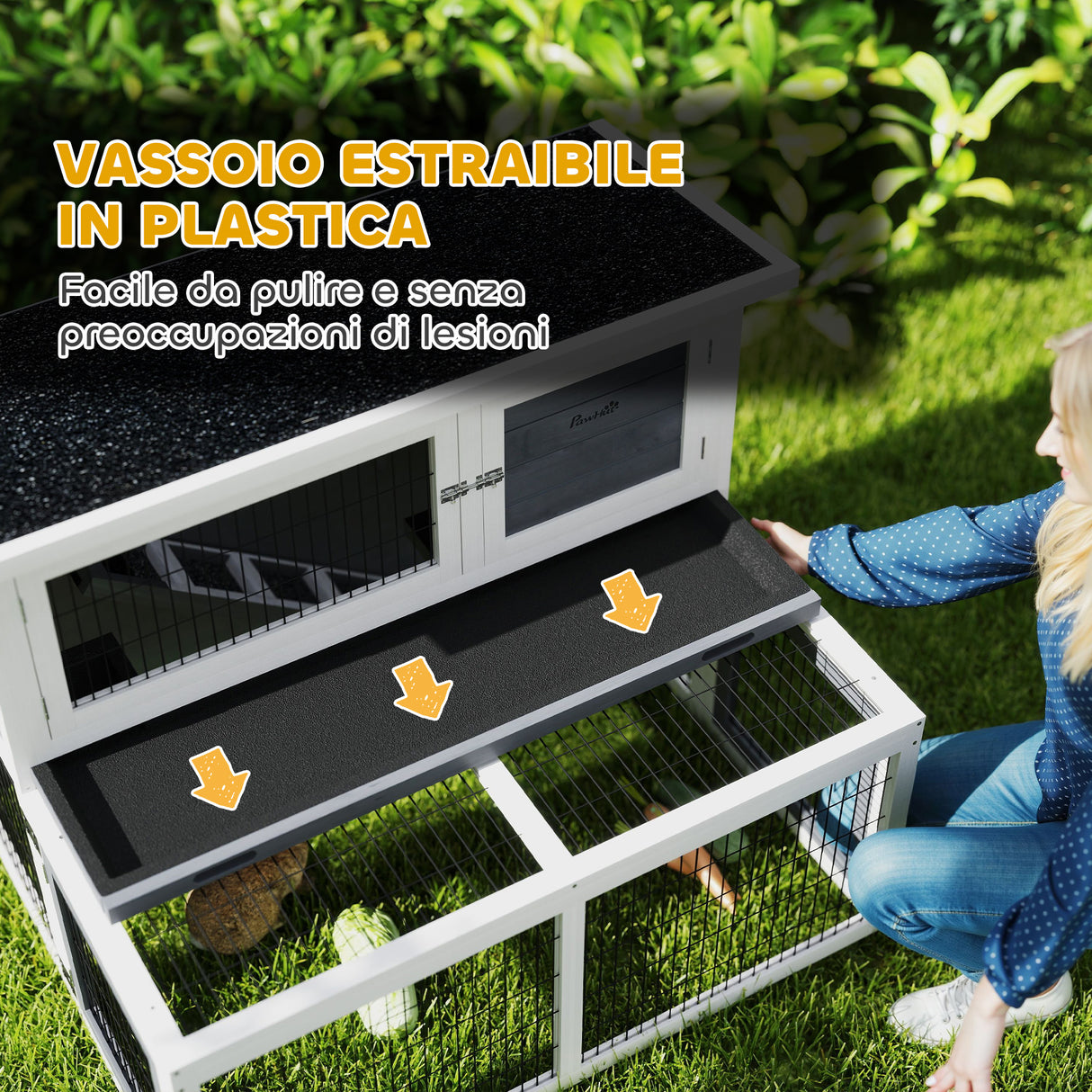 easycomfort easycomfort conigliera a 2 livelli con vassoio estraibile in legno di abete e acciaio 122x95x93 5 cm multicolore