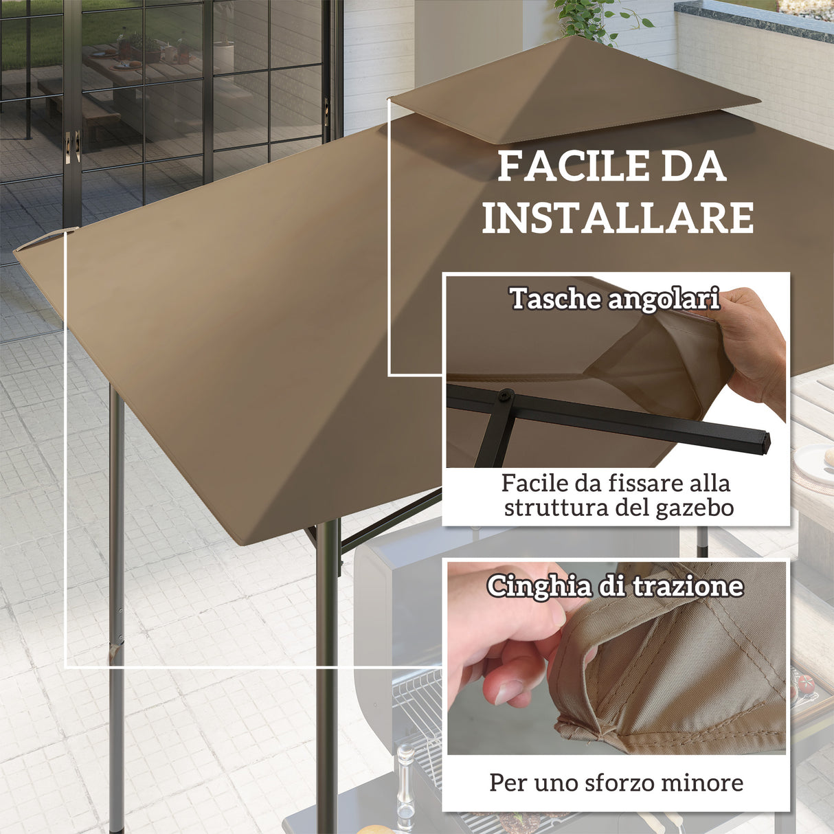 easycomfort easycomfort copertura per gazebo da giardino per barbecue 1 52x2 44 m a 2 livelli in poliestere 160gsm cachi