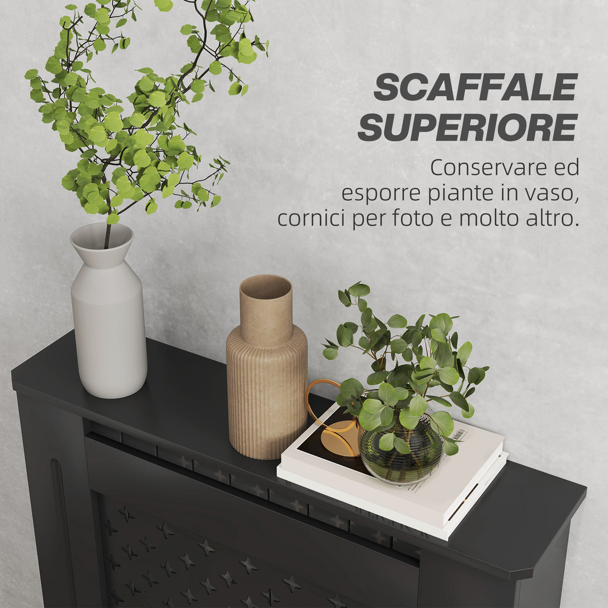 easycomfort easycomfort copritermosifoni in legno mdf traforato a croce con ripiano e fissaggio a muro 78x19x82 cm nero