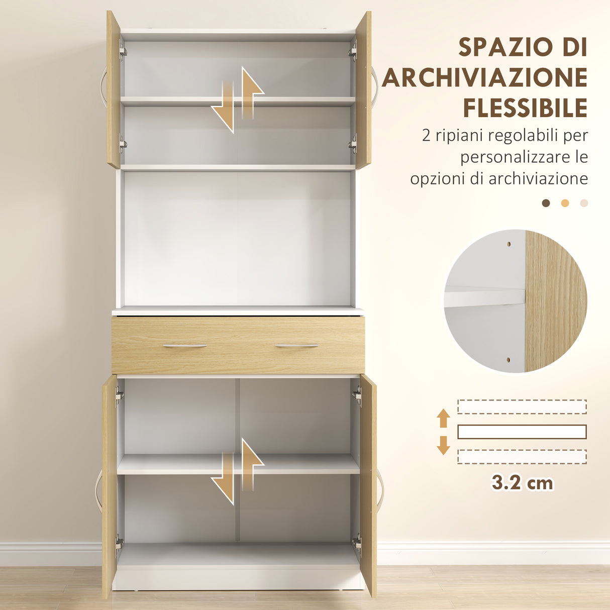 easycomfort easycomfort credenza cucina con armadietti a 2 ante e cassetto 80x40x180cm colore legno